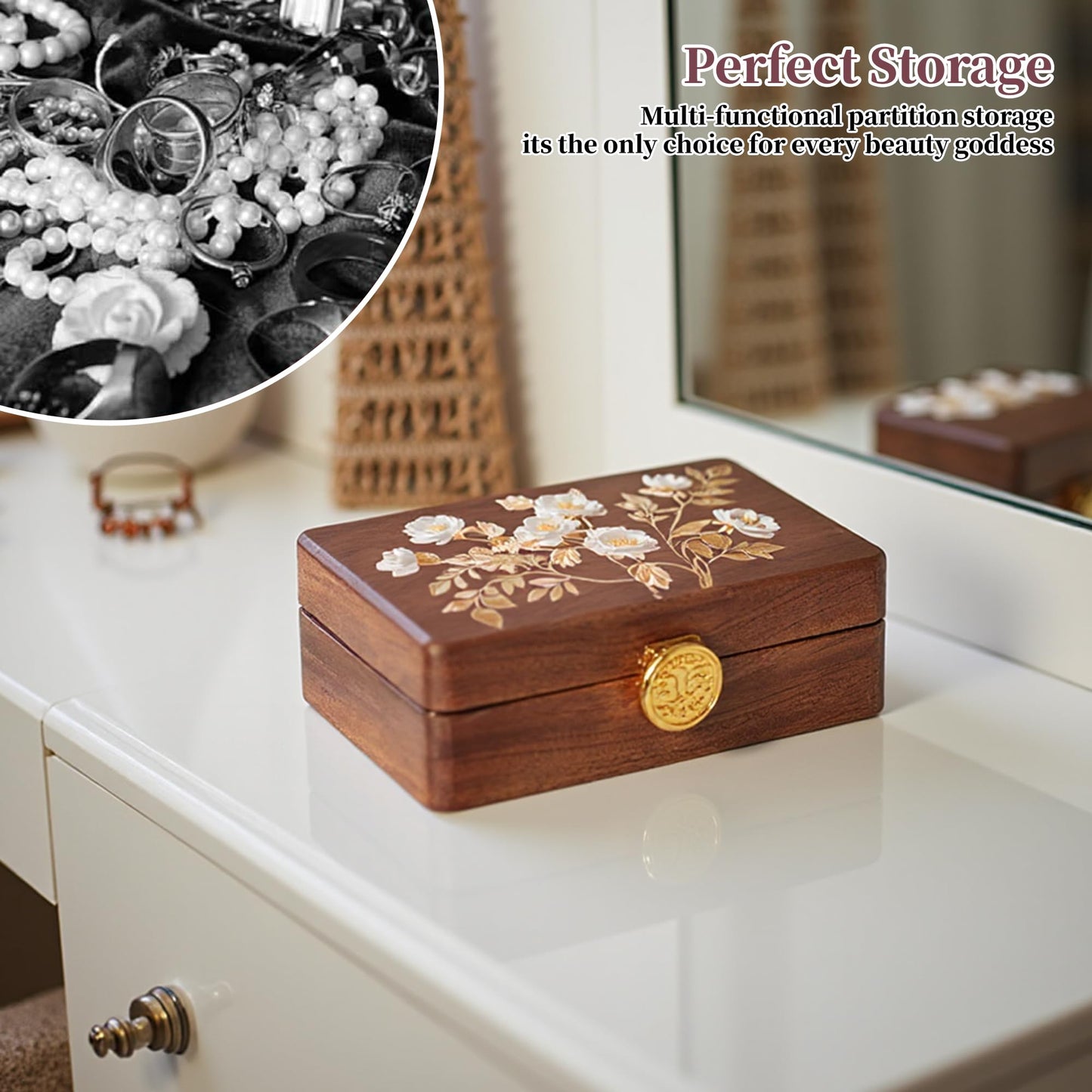 KAOTGOT Travel Jewelry Case Small Wood Jewelry Organizer Jewelry Box for Women (Nut-Brown Print)