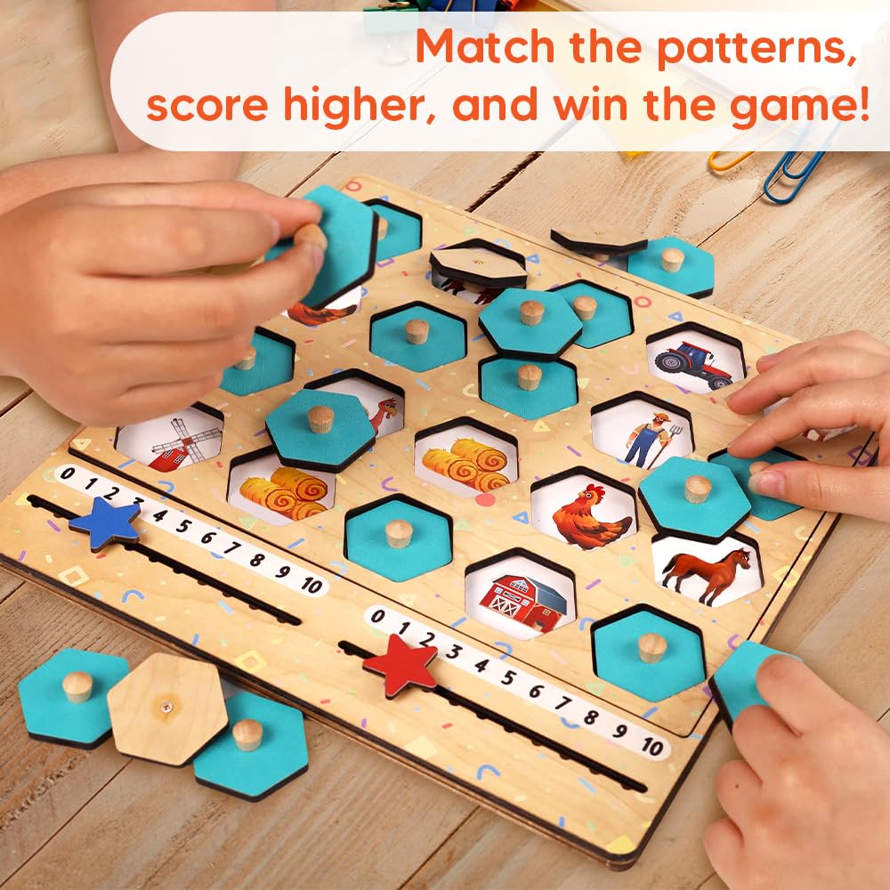 KidSweeties Memory Game Box, Wooden Matching Games for Toddlers 3-8, toddler travel toys, roadtrip essentials for kids, Airplane/Car/Camping Activity, Ideal Christmas, Birthday Gifts (Basic)