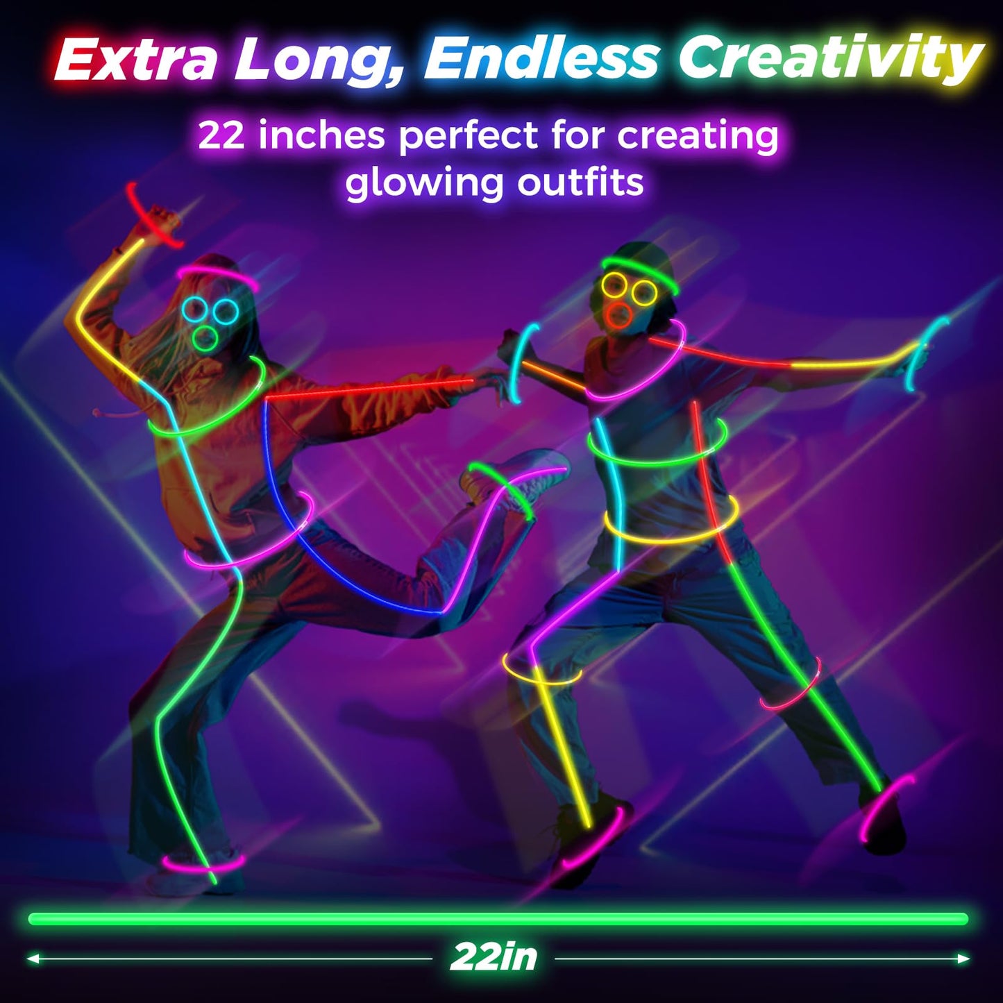 100Pcs Glow Sticks - 22 inch Glow In the Dark Sticks Party Supplies, Halloween Glow Party Pack for Kids with 9 Hours Duration, Halloween Party Favor Glow Necklace & Bracelet with 100Pcs Connectors