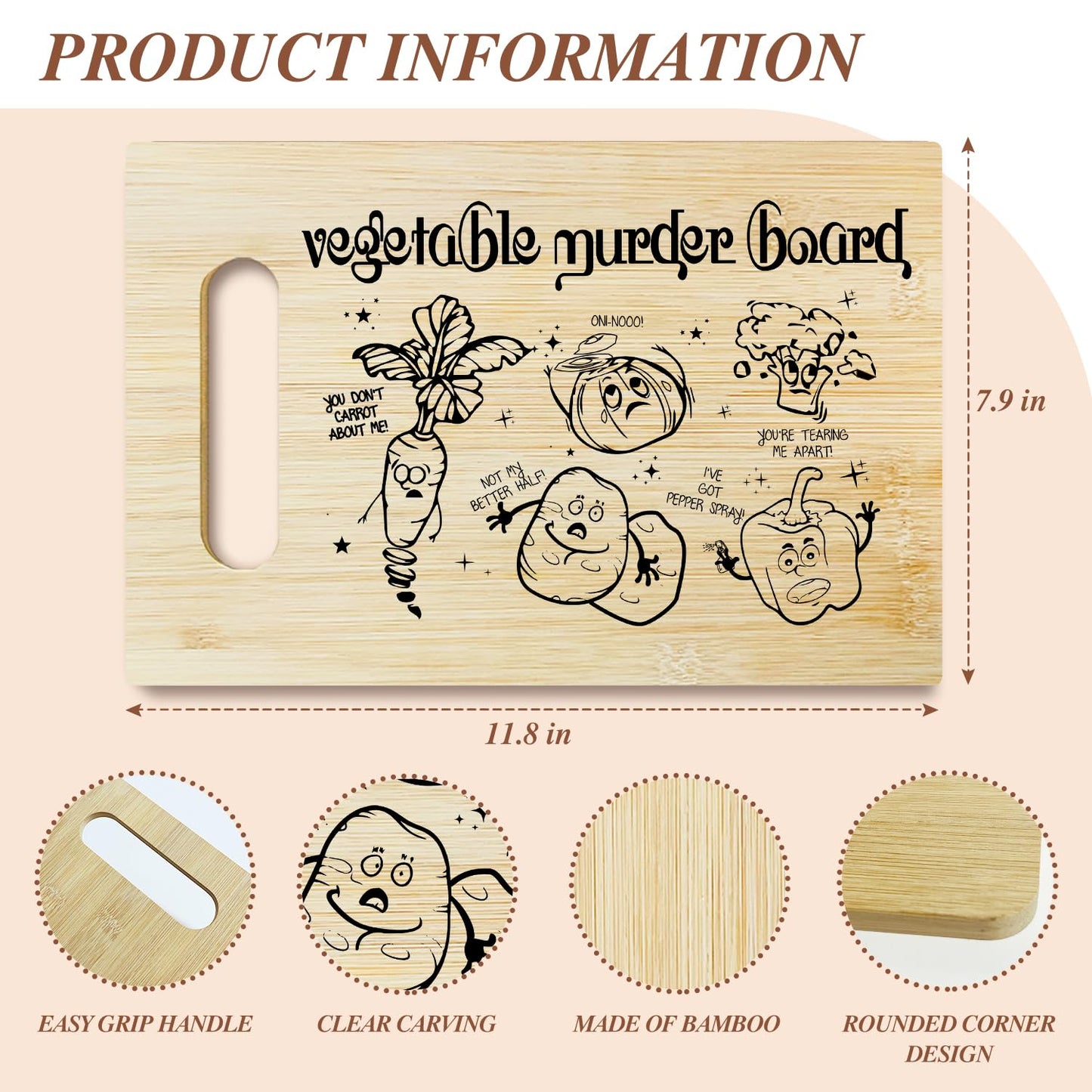 Funny Bamboo Cutting Board for Kitchen, Vegetable Murder Charcuterie Boards, Christmas Thanksgiving Housewarming Gifts for Friends Couple Women, Farmhouse Home Kitchen Decor -012