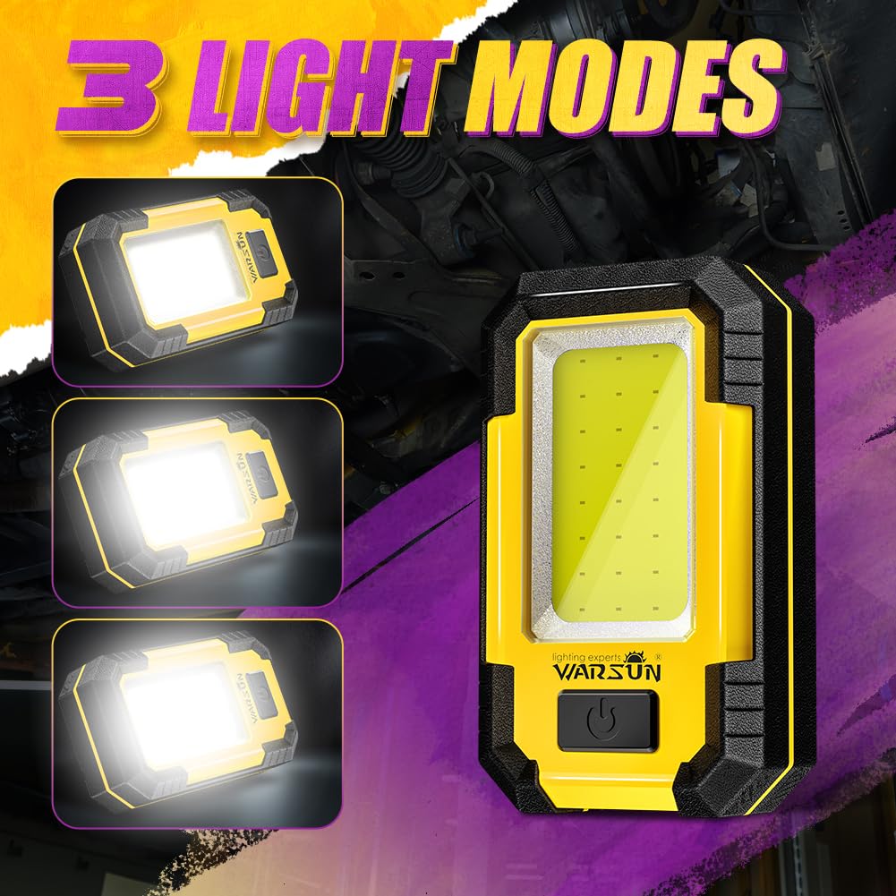 WARSUN 3 PC Led Work Lights Rechargeable Magnetic Mechanic Light Portable Worklight for Camping Car Repairing 30w 1200 High Lumens Bright, Yellow Stocking Stuffers Mens/Dad Gifts