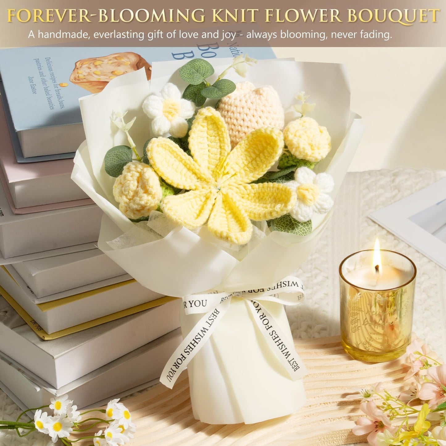 Mothers Day Birthday Gifts for Women Self Care Package Get Well Soon Gift Baskets, Thinking of You Sympathy Spa Gift Set w/ Crochet Flower Bouquet, Unique Gifts for Women Mom Sister Grandma Friends