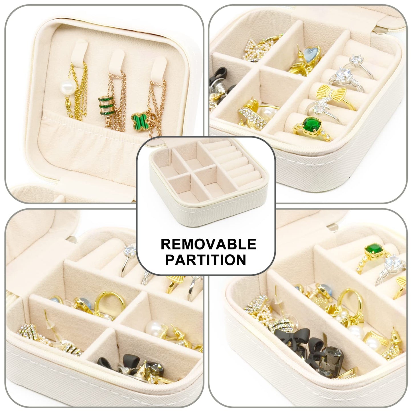 KEINE MARKE Small Jewelry Box, Travel Portable Jewelry Case for Ring, Pendant, Earring, Necklace, Bracelet Organizer Storage Holder Boxes (white*4).