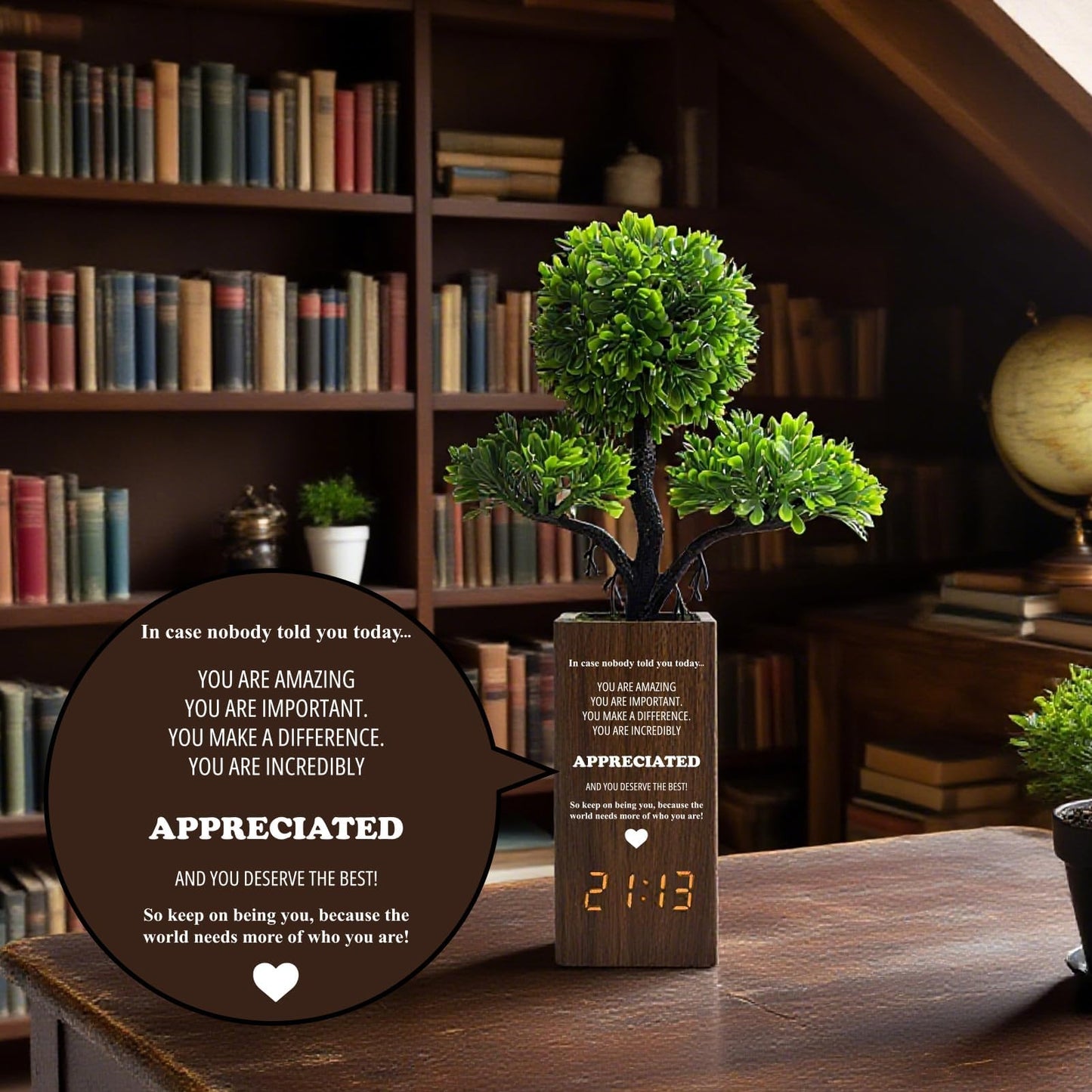 jewmaw Fake Plant Table Clock Digital Alarm, Decorative Electronic Clock, Funny Office Desk Sign for Bedroom Living Room Decor-Gift for Colleagues, Family &Friends
