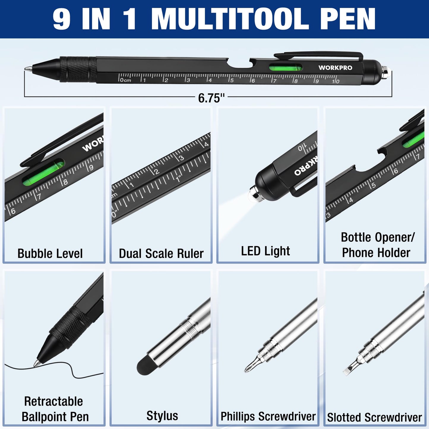 WORKPRO Father’s Day Gifts for Men, 9 Functions Multi-tool Pen Set, Birthday Gifts for Who Have Everything, Cool EDC Gadgets for Men, Stocking Stuffers, for Dad Grandpa Husband Him Adults Boyfriend