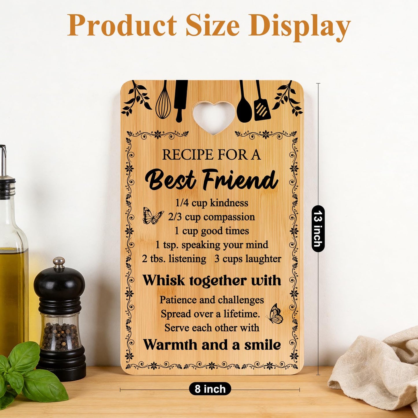 Friend Kitchen Gift Bamboo Cutting Board Decorative Unique Birthday Present Xmas Charcuterie Boards for Friends Christmas Wooden Cheese Board Thanksgiving Friendship Gifts Chopping Board