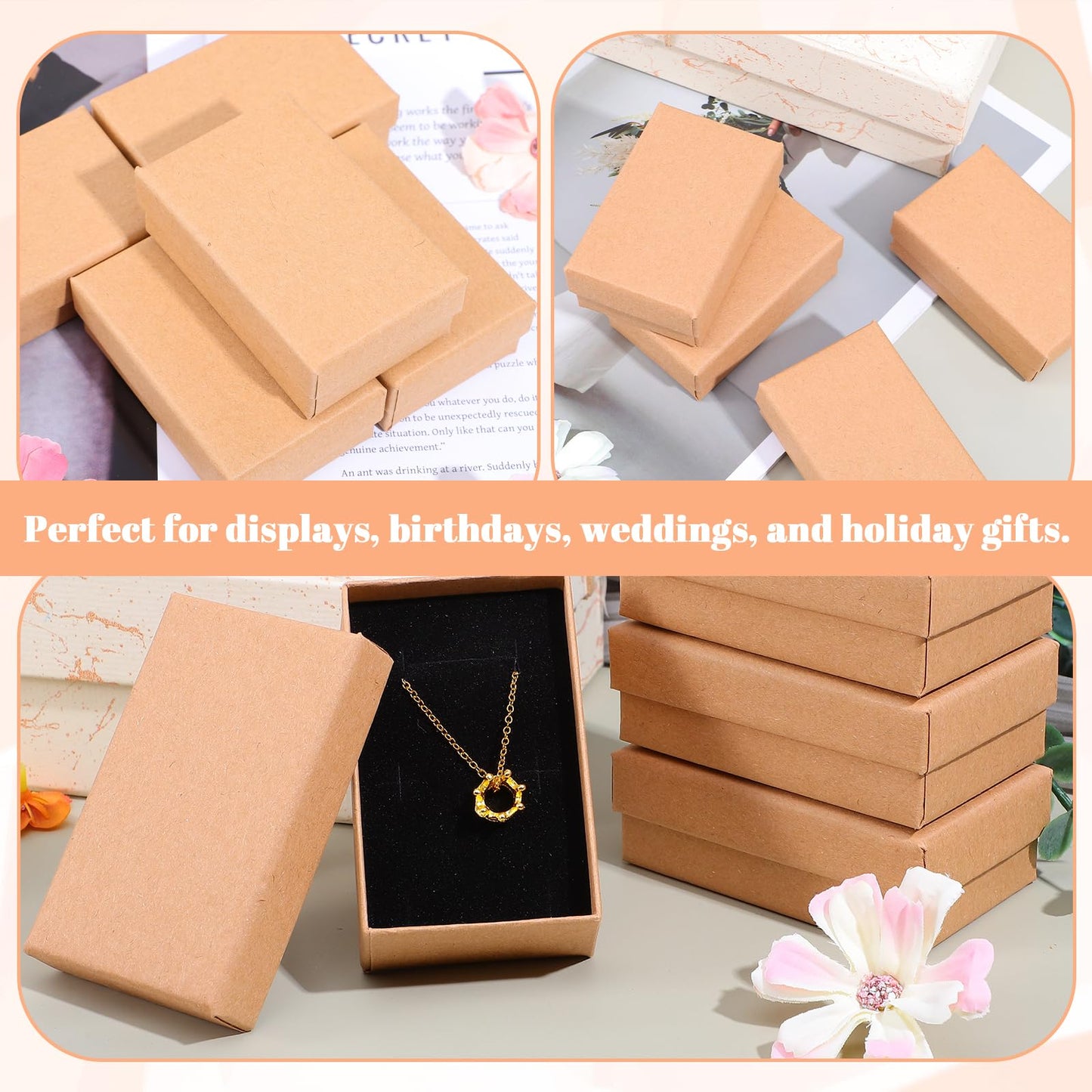 Meyeyaia 100 Pcs Jewelry Gift Boxes Bulk 3.2 x 2 x 1.2 Inch Kraft Jewelry Cardboard Boxes Small Christmas Gift Box with Lids for Necklace Earring Bracelet Ring Storage Display (Brown)