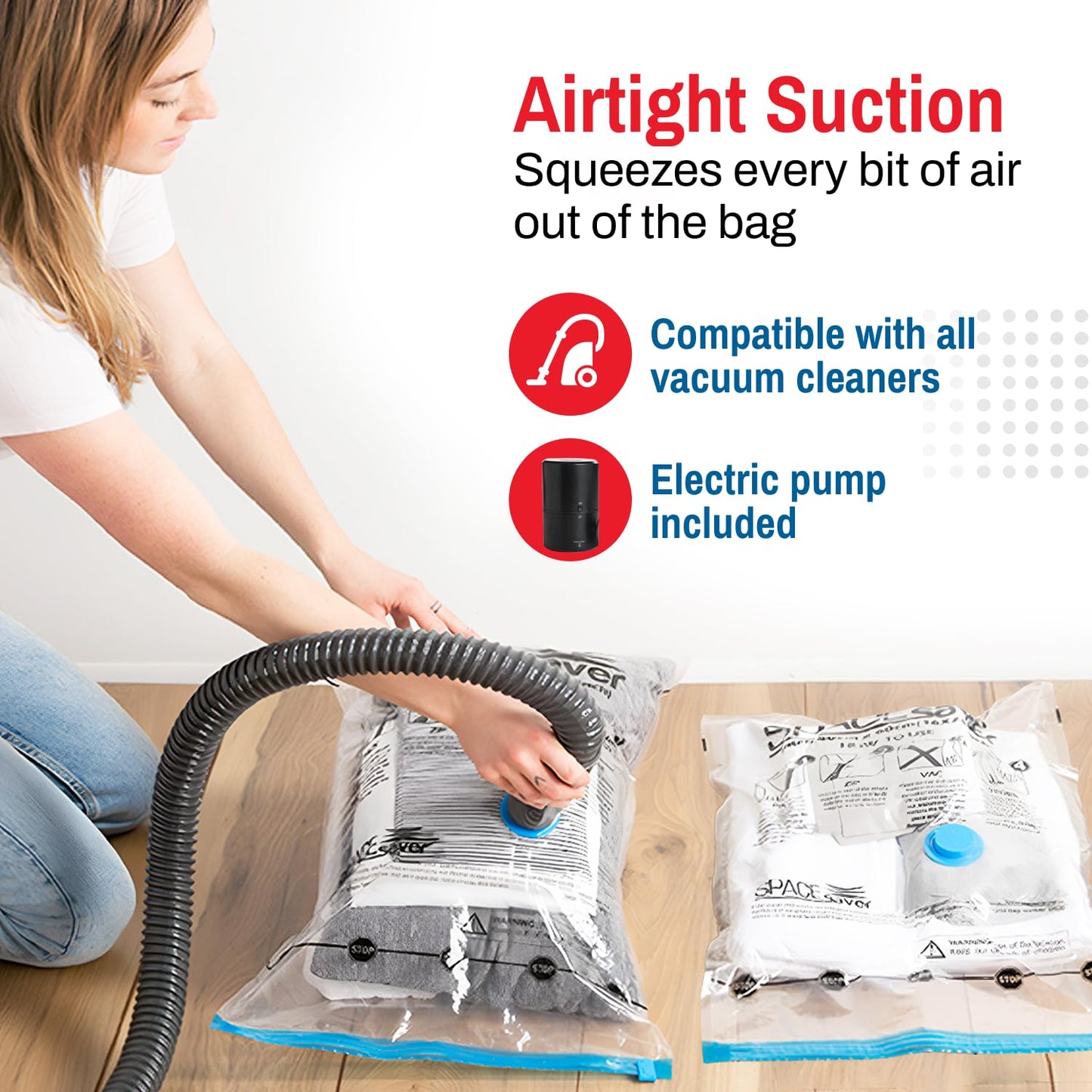 Spacesaver 4 Pack Jumbo Vacuum Storage Bags for Blankets & Clothes – Jumbo Vacuum Sealed Compression Bags with Hand Pump – Space Saver Storage Bags for Bedding, Moving, Travel & Organization