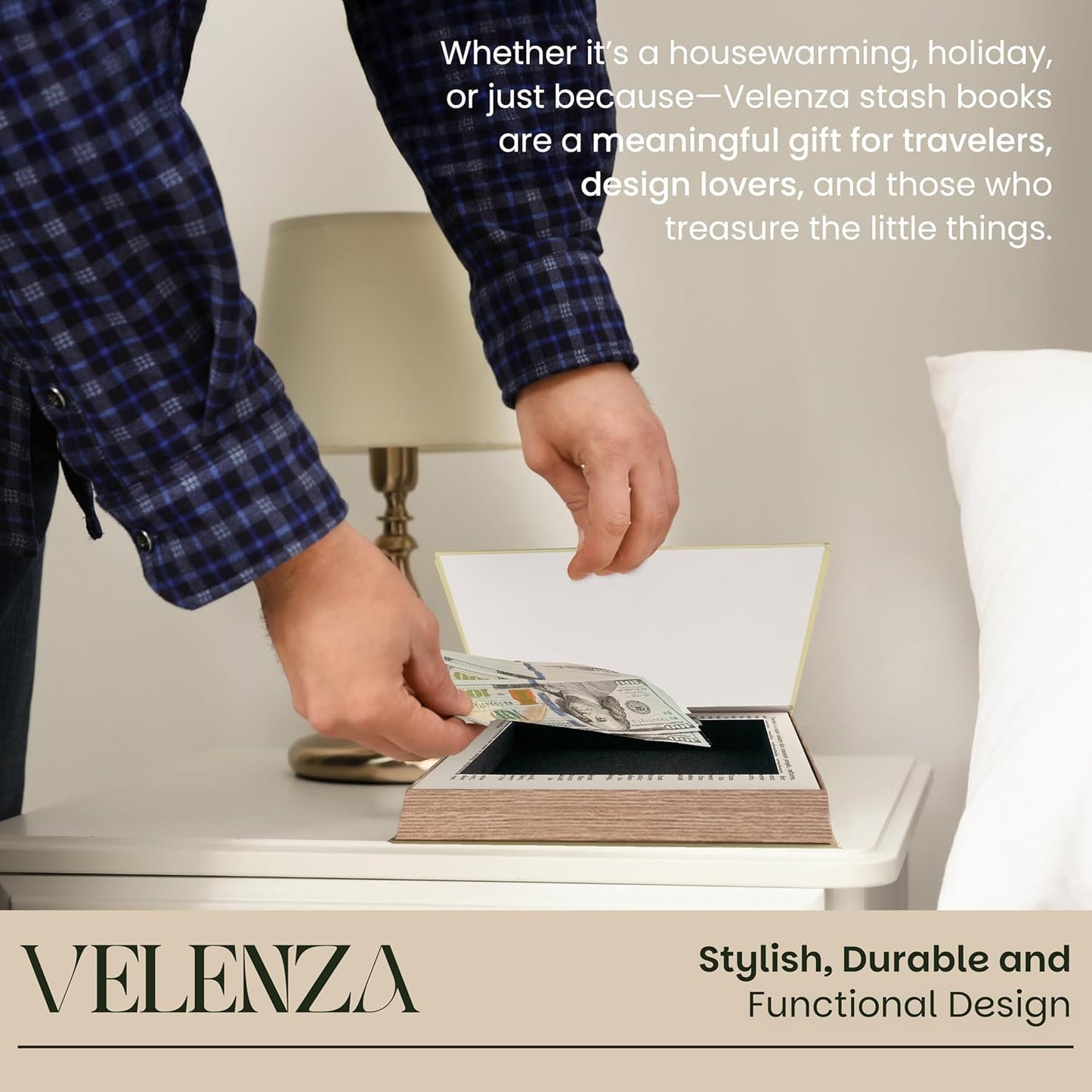 Velenza Rome Storage Book Box – Faux Books with Velvet-Lined Faux Book Storage Box Set for Keepsakes – Stylish and Functional Fake Decor Books – Travel-Inspired Home Décor (12 x 8 x 1.5 in)