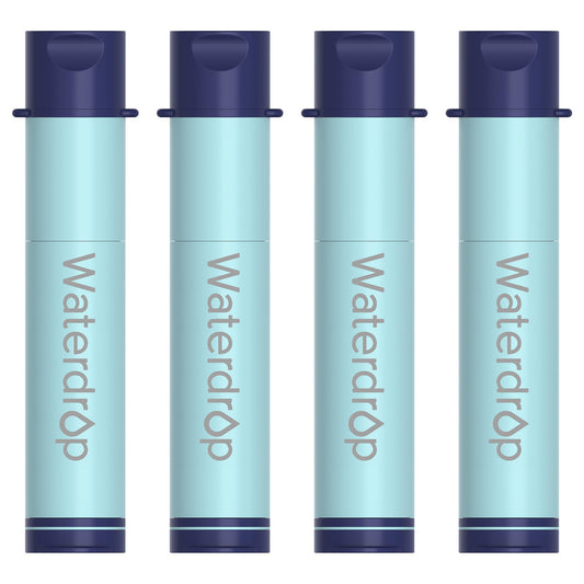 Waterdrop Gravity Water Filter Straw, Camping Water Filtration System, Water Purifier Survival for Travel, Backpacking and Emergency Preparedness, 0.1 Micron, 4 Pack, Light Blue