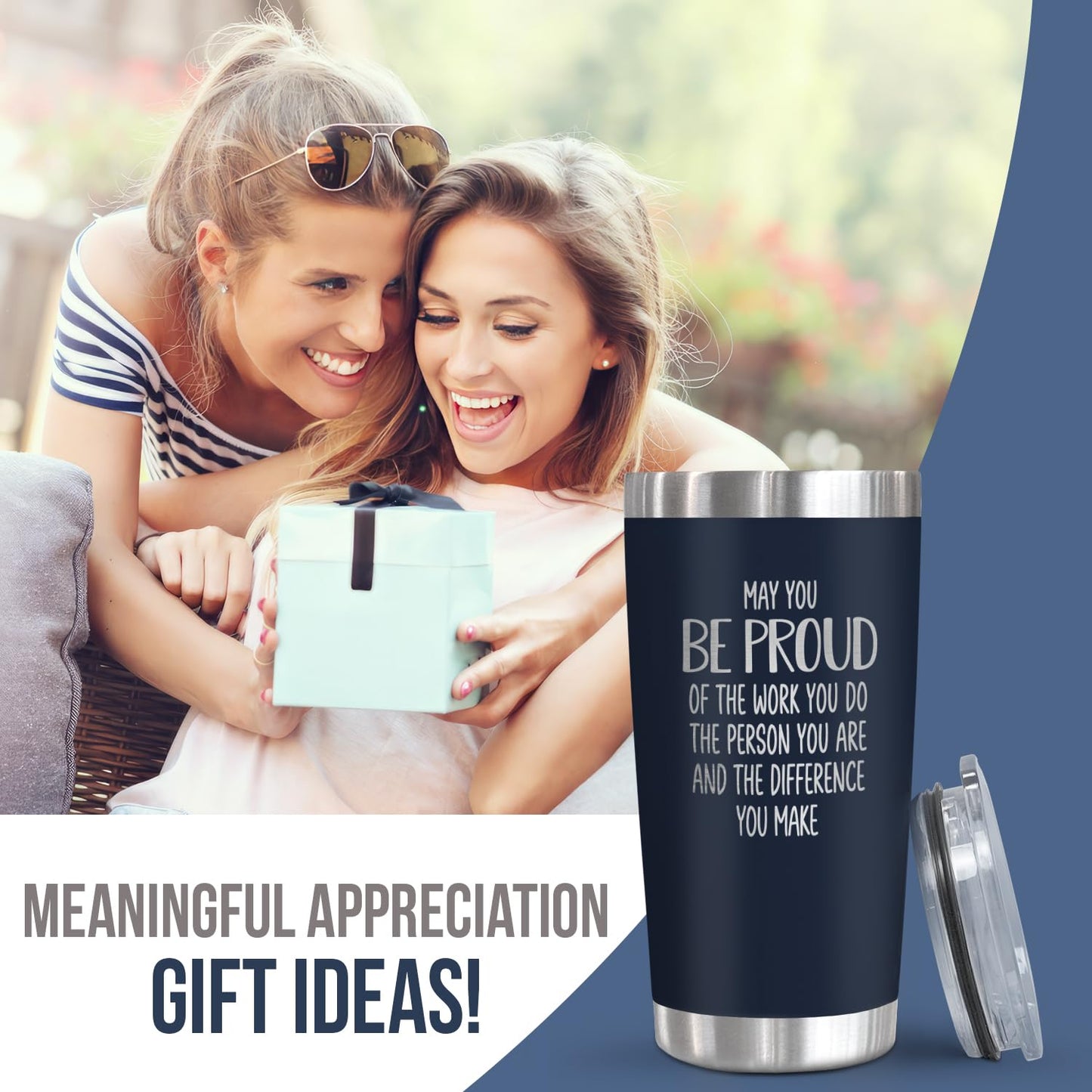 OASSIE Thank You Gifts for Men Women - Proud of You 20 oz Stainless Steel Coffee Tumbler - Teachers Day Birthday Retirement Employee Nurse Teacher Appreciation Gifts for Men Women Coworkers Boss