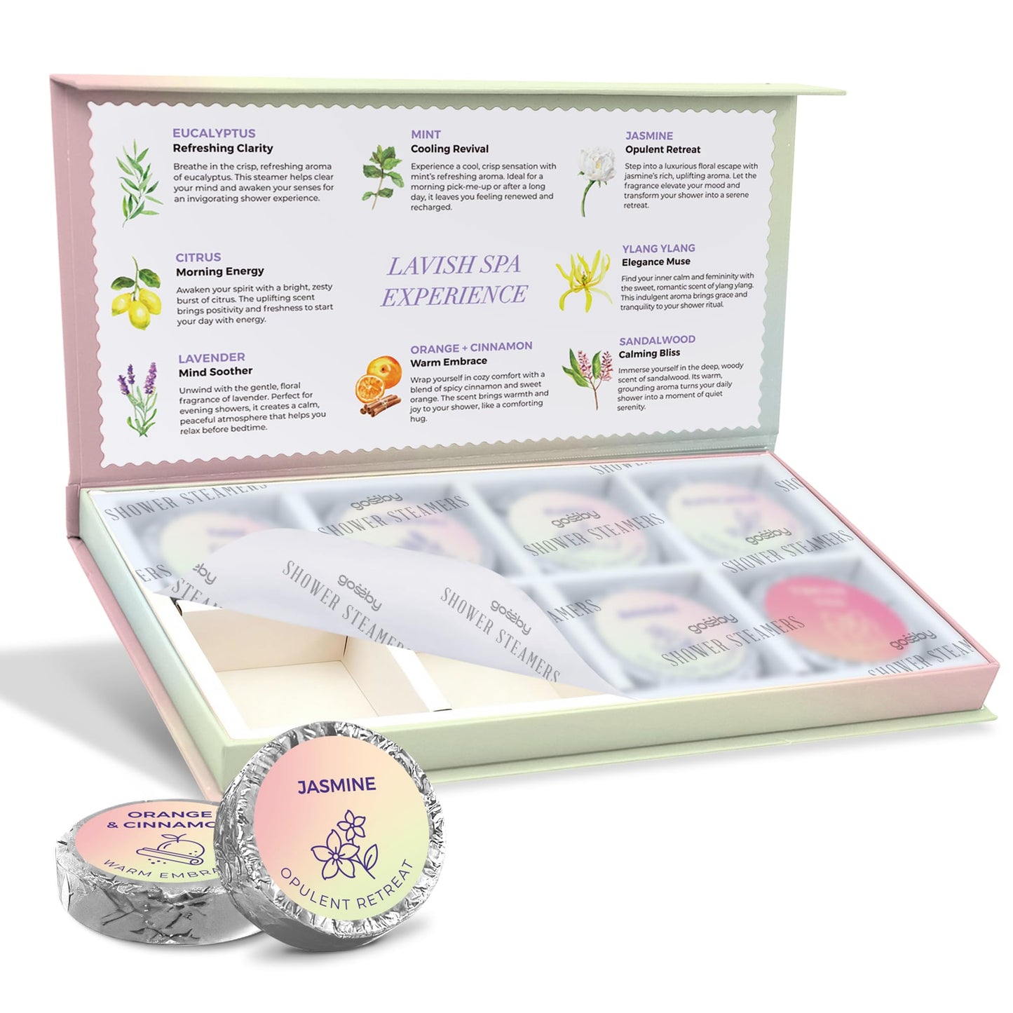 GOSSBY Shower Steamers Aromatherapy (8 Pcs) - Mothers Day Gift for Mom - Birthday, Stress Relief Gift for Women Wife Teen Girl - Basket Stuffers - Natural Essential Oils, Self Care Relaxation Home Spa