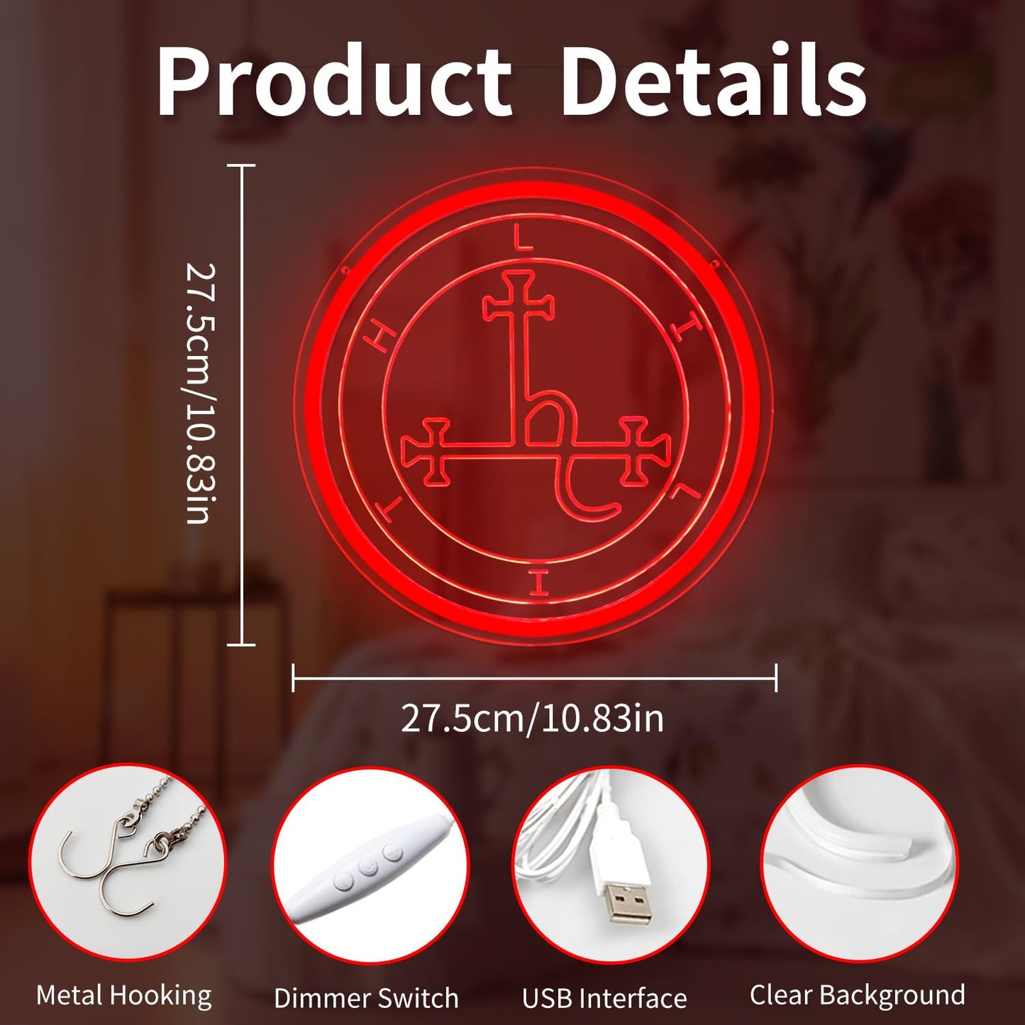 Vveikea Lilith Sigil Neon Sign Dimmable Sigil of Lilith Neon Lights Spiritual Wall Decor Goddess Lillith LED Sign Mythological Symbol Wall Art Gothic Witch Pagan Gifts