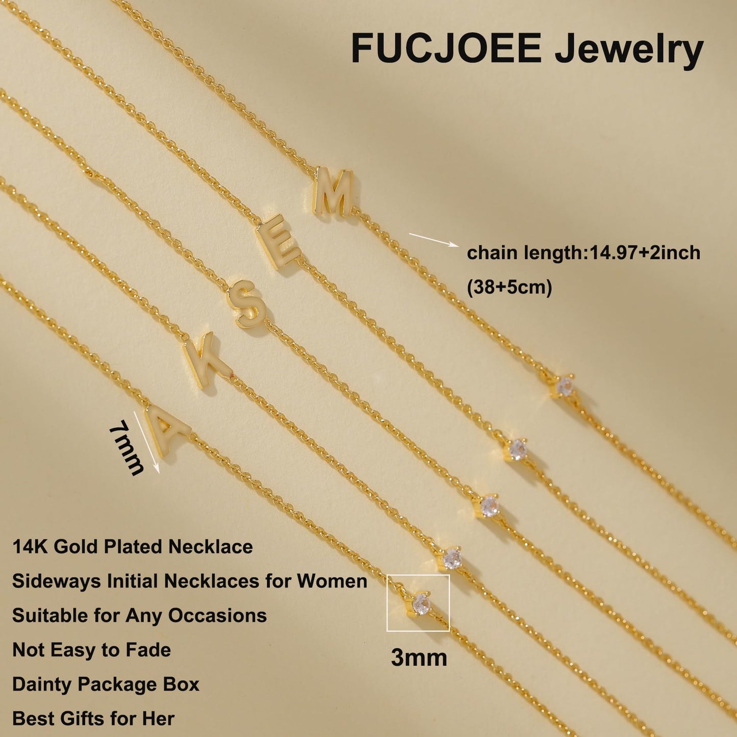 FUCJOEE Personalized Initial Necklaces for Women, Dainty 14K Gold Plated Sideways Letter Necklace Simple Choker Necklace Personalized Name Necklaces for Women Cute Trendy Stuff Teen Jewelry Gifts