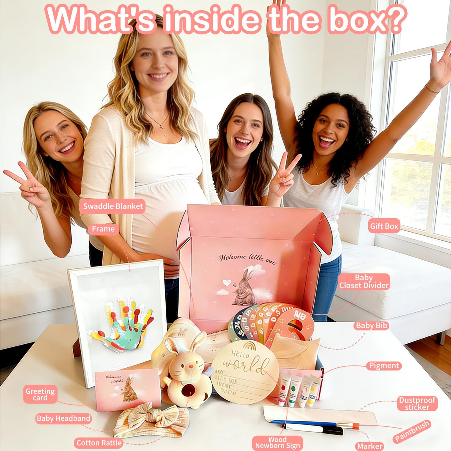 New Mom Gifts for Women, Pregnancy Gifts for New Parents,Gift Set with Swaddle Blanket & Easter Bunny Rattle, Baby Shower & Gender Reveal for First Time Moms & Expecting Parents