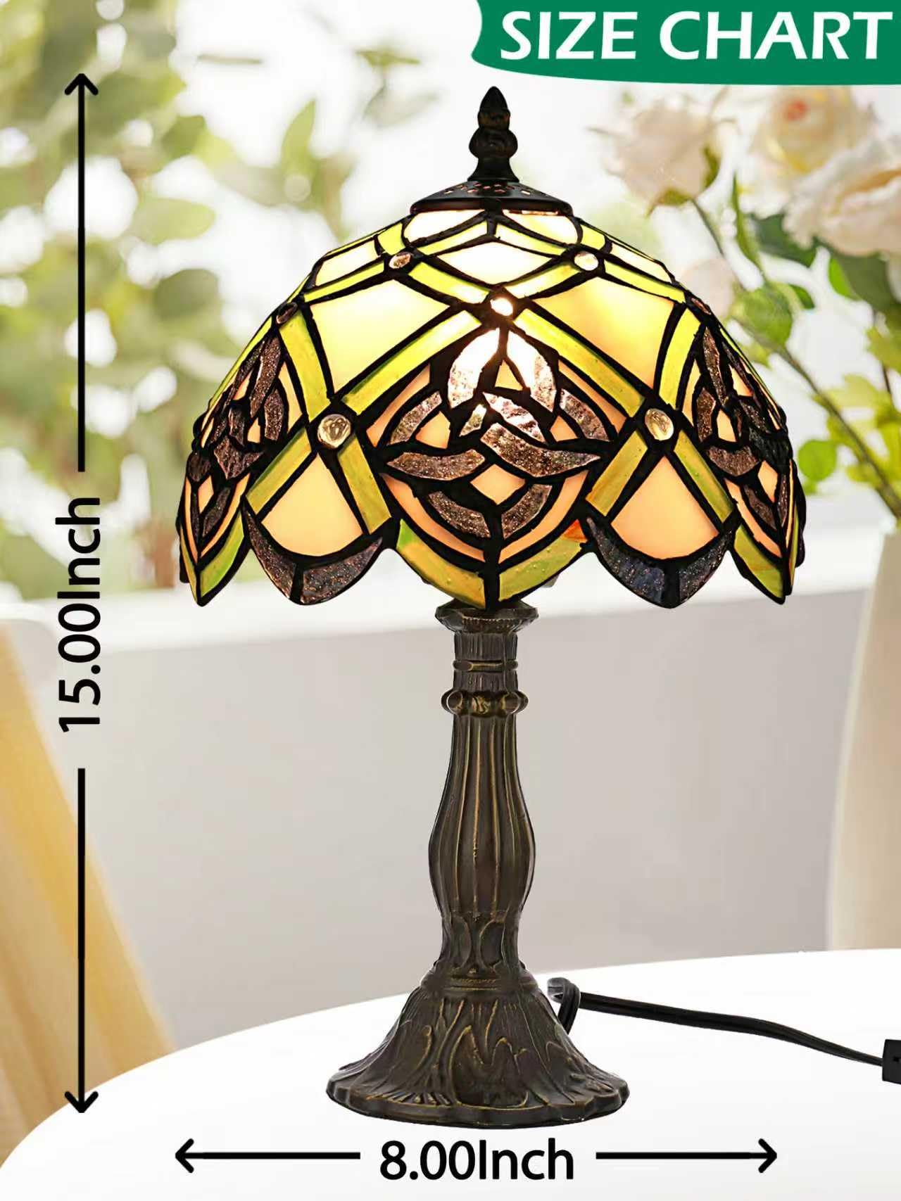 KY&BOSAM Tiffany Table Lamps Irish Celtic Stained Glass Light Lamp 17500 Lumen Style Shade E26 Bulb Holder Metal Base 8*8*14 Inch Memory Gifts Bedroom Living Room Kitchen Office St Patrick's Day Decor