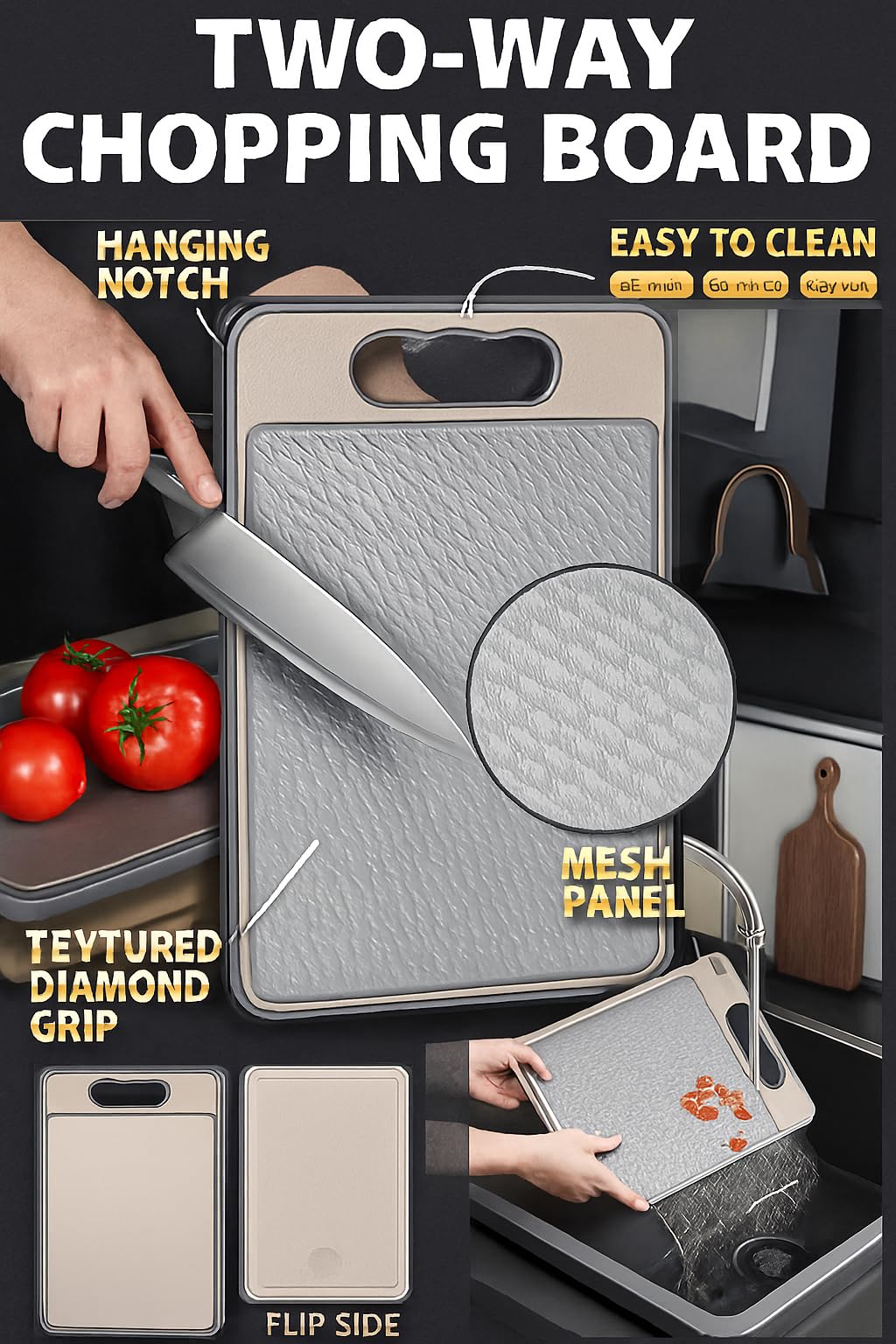 SEQ Premium 4-in-1 Stainless Steel Cutting Board with Knife Sharpener, Garlic Grater and Thawing Plate Double-Sided Metal Chopping Board for Meat, Vegetables, Fruits Durable Easy to Clean Kitchen Tool