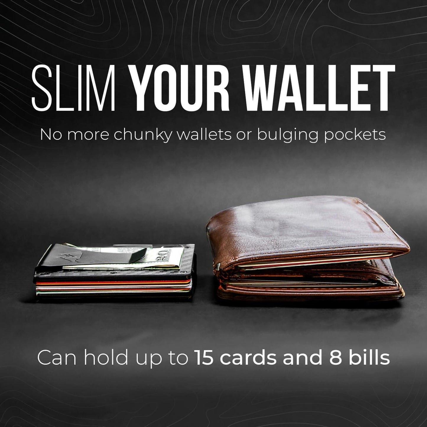 Mountain Voyage Co Minimalist Wallet for Men & Women - Slim RFID Wallet, Scratch Resistant, Credit Card Holder & Money Clip, Easily Removable Money & Cards, (Matte Carbon Fiber)