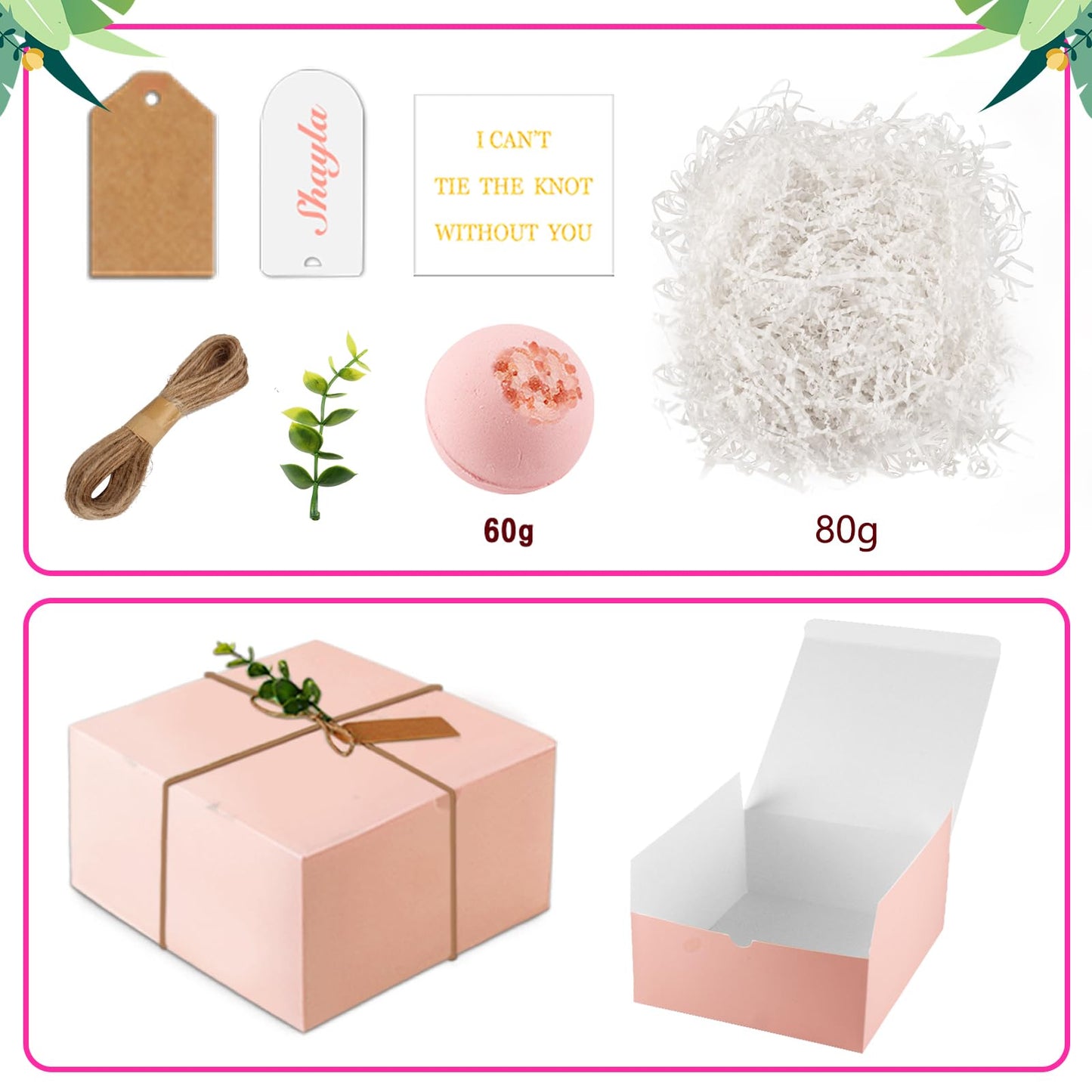 37pcs Bridesmaid Gifts Set Of 3 Pink，Maid of Honor Proposal Box Gift,Scented Candle Salt Ball Makeup Bag Rectangular Hair Clip Bridesmaids Scrunchies Knot Bracelet Bridal Shower Wedding Party