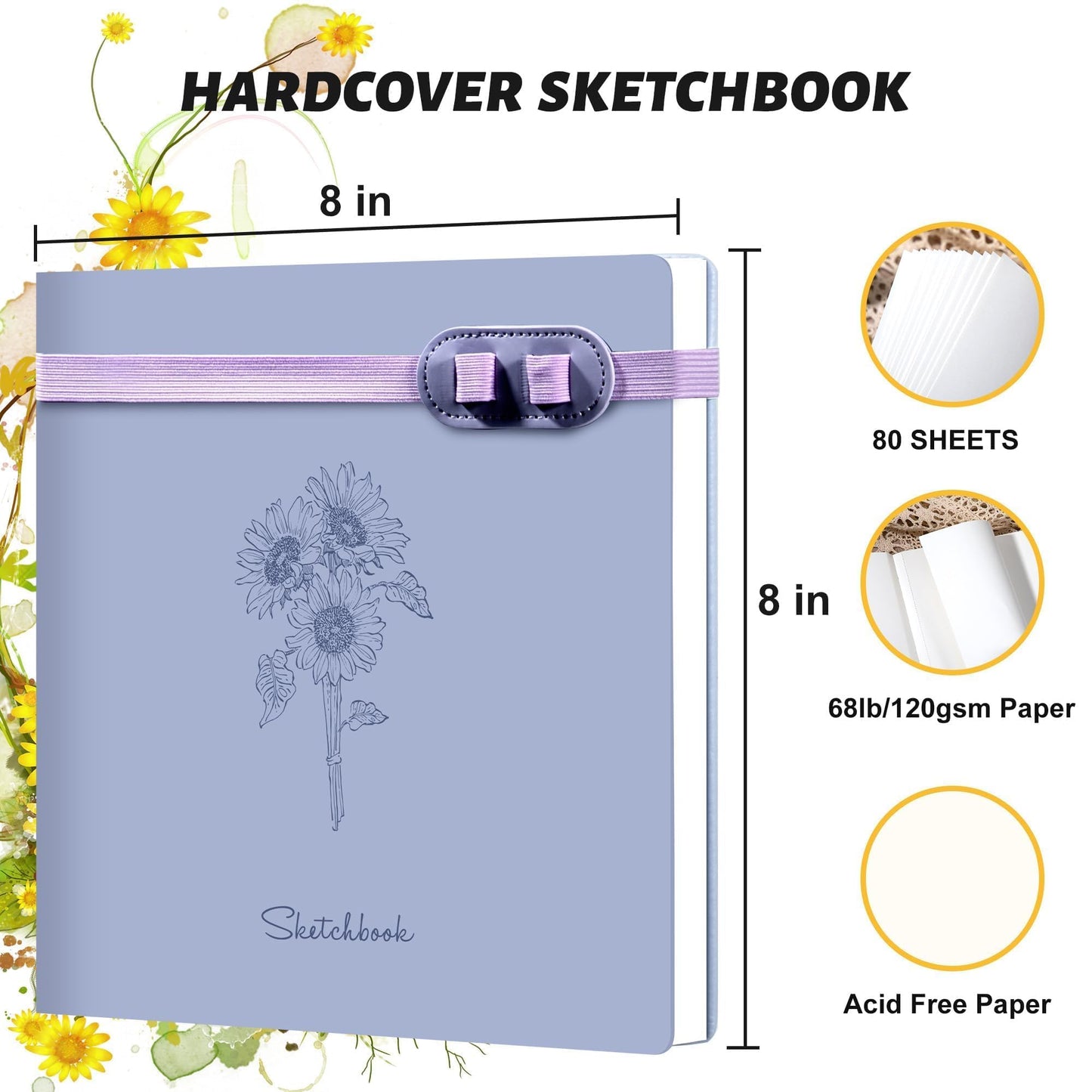 Yoment Hardcover Sketch Book, Sketchbook for Drawing with 2 Pencils, 150GSM Thick Paper, Square Art Sketch Book Drawing Paper Book 160 Pages Sketch Pad Journal for Women Adults,Gift Boxed,Purple