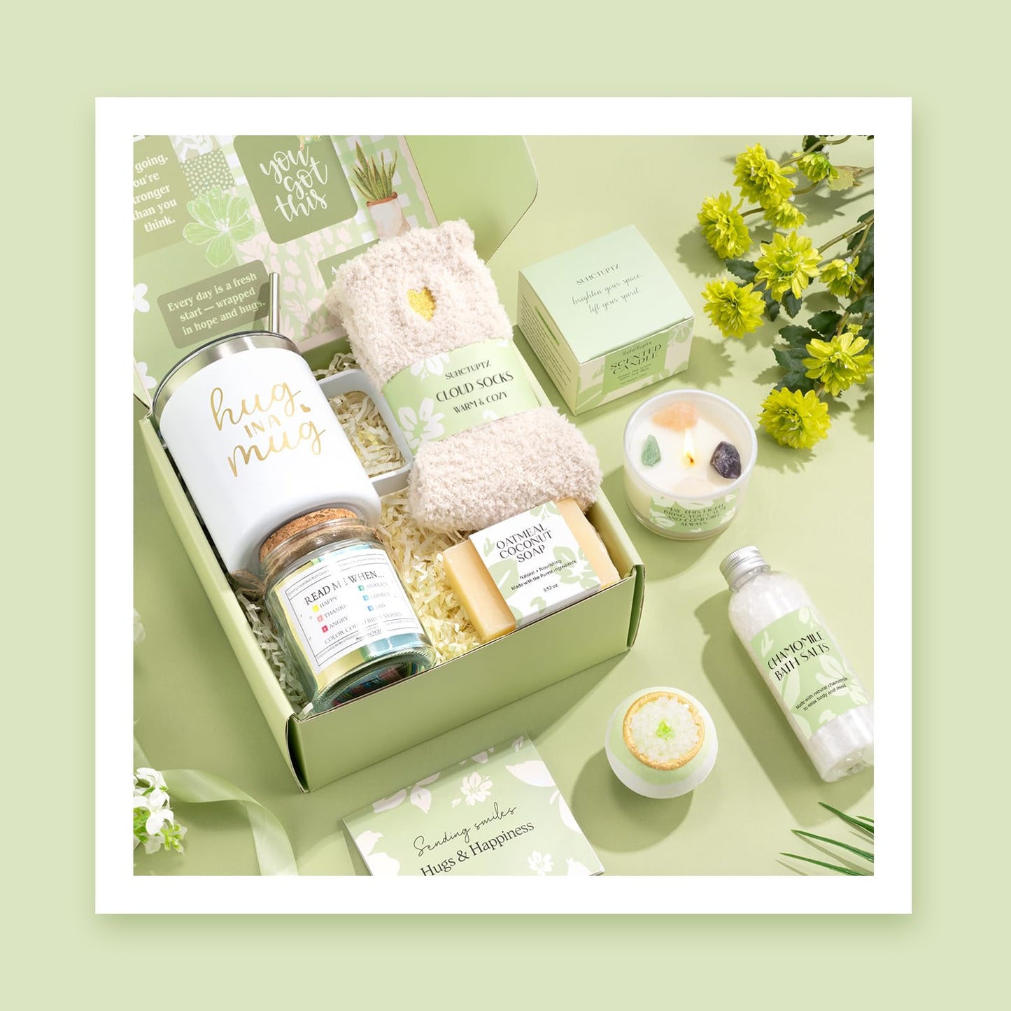 Self Care Get Well Soon Gift Baskets for Women, 8pcs Christian Birthday Gifts for Women Inspirational Christmas Ideas for Mom Her Friend, Care Package After Surgery Thinking of You Sympathy Box