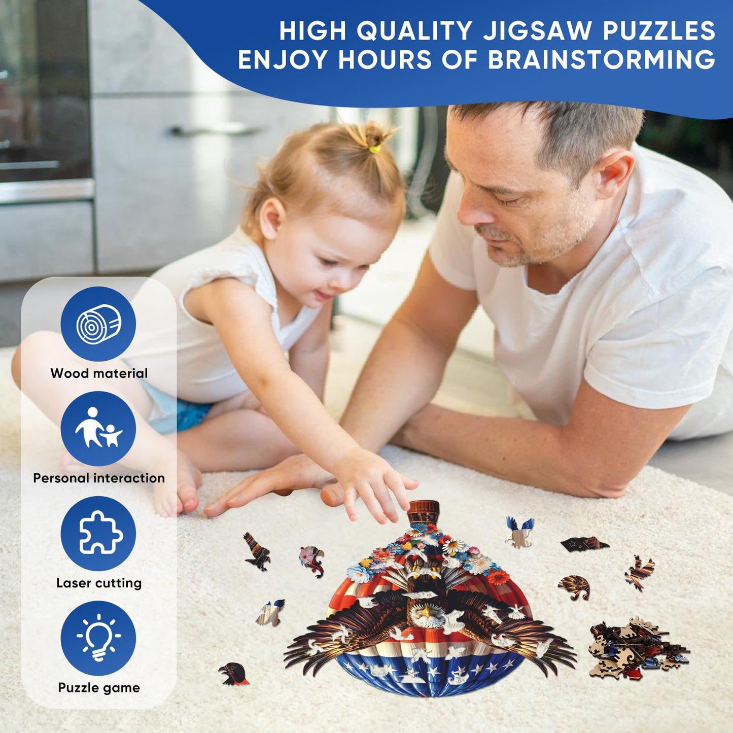 Pikoqunc Eagle Design Wooden Puzzles,190 Pieces 12.2x11.8 Inches,Laser-Cut Animal Jigsaw for Adults,Relaxing Brain Teaser with Exquisite Box for Friends and Family,Perfect Relaxing Art Puzzle Gift