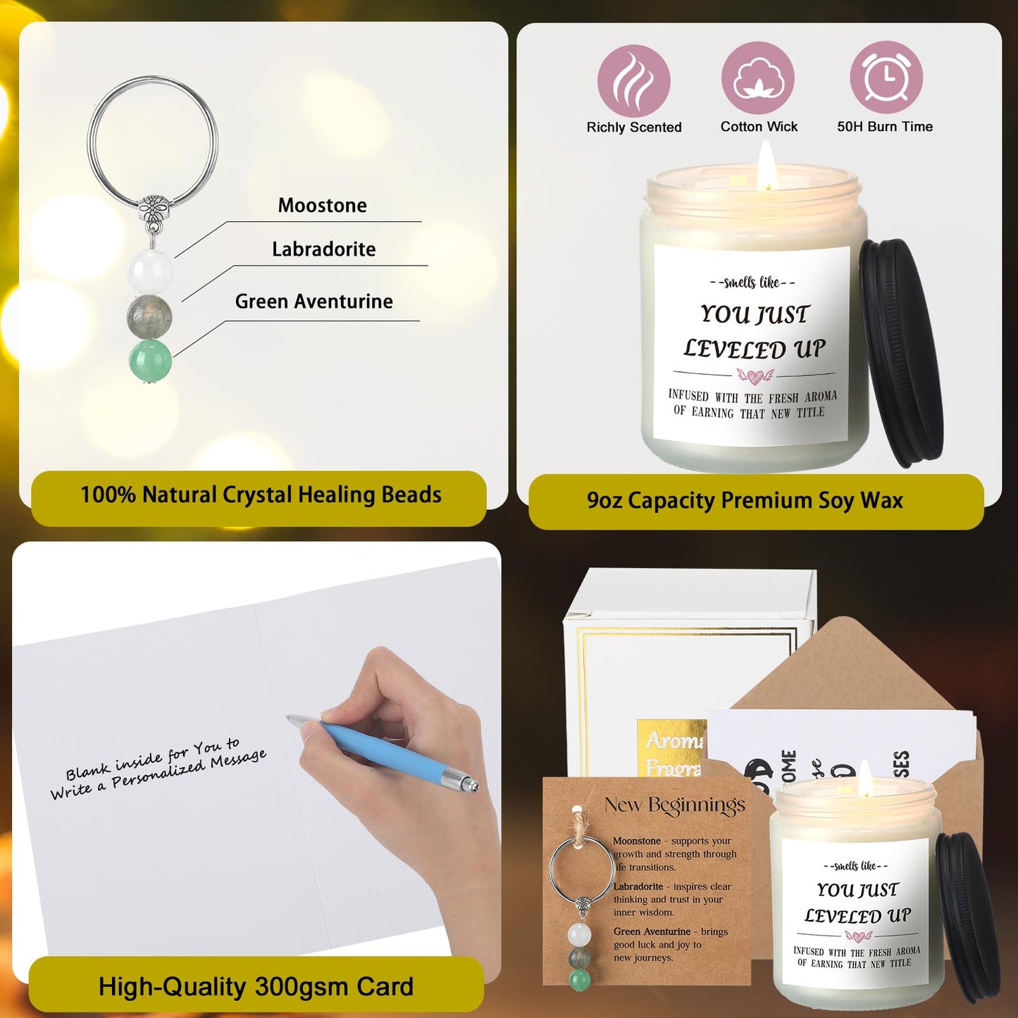 Lounsweer New Beginnings Gifts for Women Farewell Gifts for Coworkers Funny Promotion Gift Set for Women Men Include Candle, Key Chain and Card for Coworker, Gamer, Friend, Boss, Teachers, Nurses