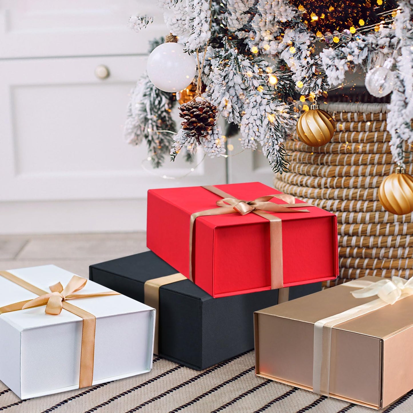 LIFELUM Gift Box for Presents 13.8'' x 8'' x 4.45'' Rose Gold Luxury Gift Box with Magnetic Lid Gift Boxes Contains Card, Ribbon, Shredded Paper Filler Gifts for Women (1Pcs)