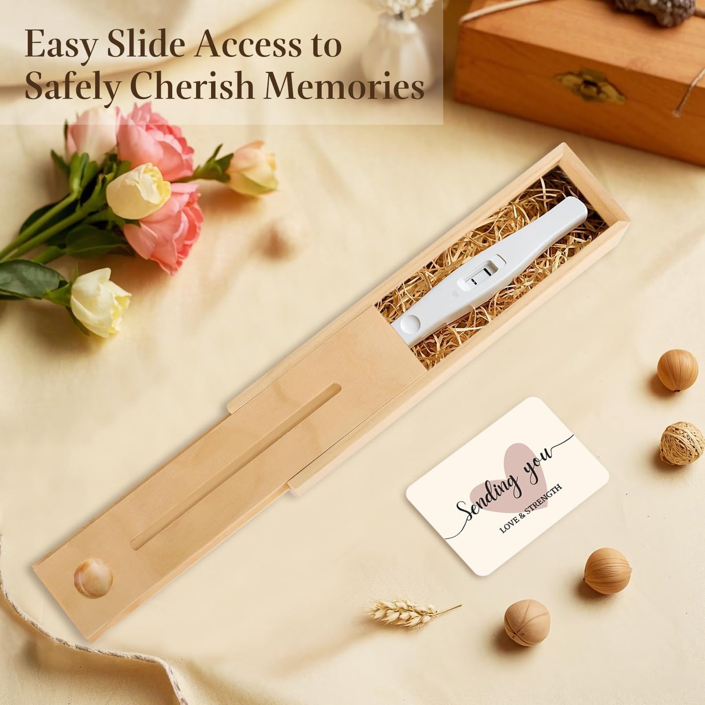 Ceiner Miscarriage Gifts for Mothers, Wooden Slip-Top Pregnancy Test Keepsake Box for Baby Loss with Angel Wings Acrylic Ornament, Comfort Sympathy Bereavement Memorial Gift for Parents, Mom and Dad