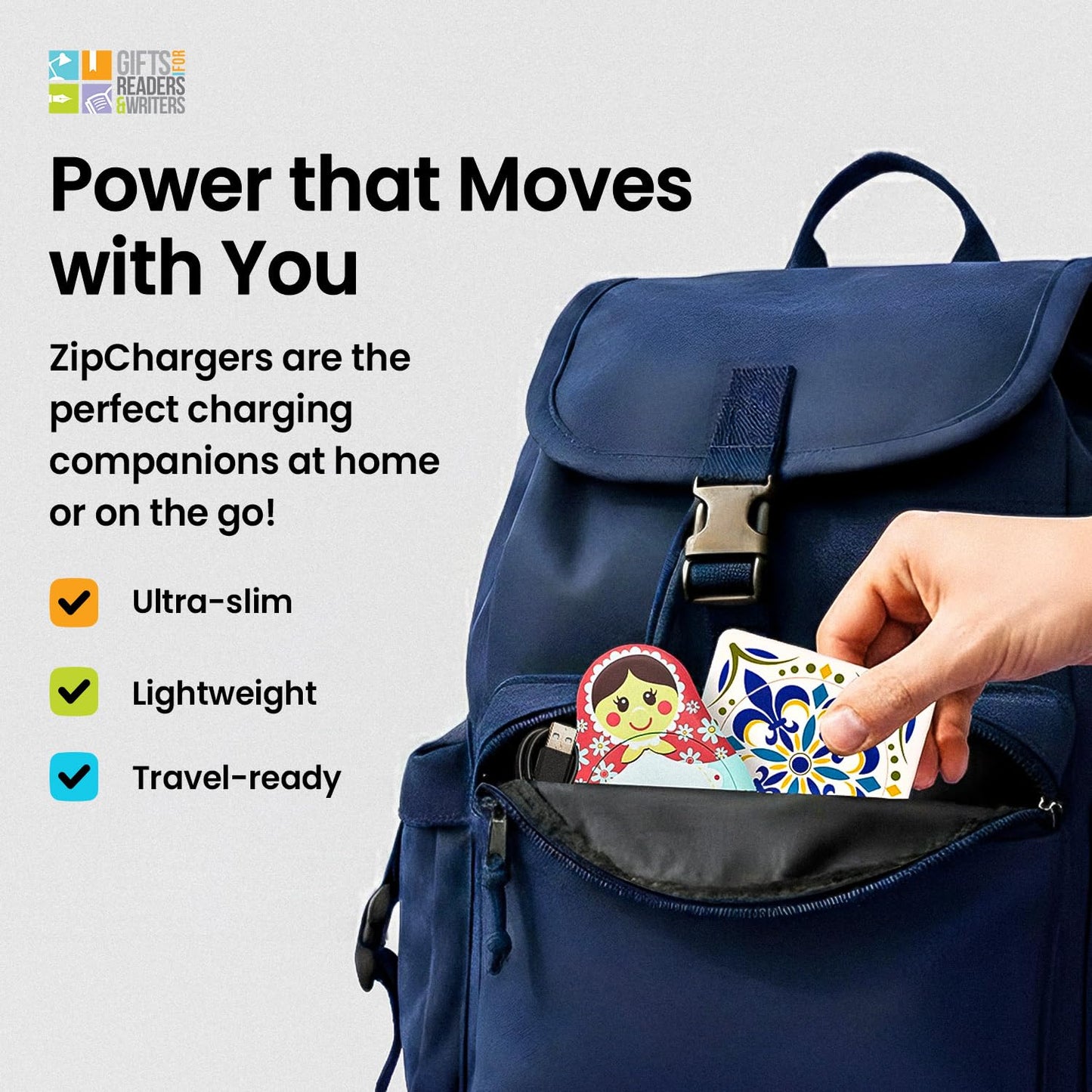 Gifts for Readers & Writers Wireless Charger, 15W MagSafe- Compatible Charging Pad, Portable & Magnetic Fast Charging Station, ZipCharger for iPhone & Airpods, Tile