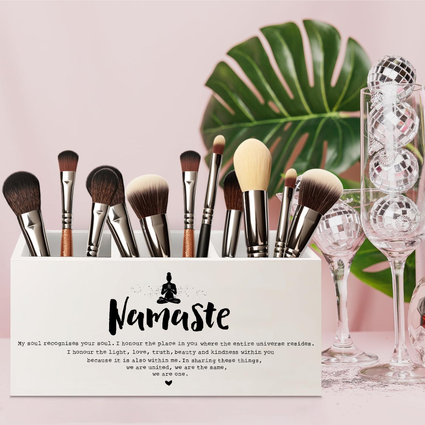 URLLUAE Namaste Zen Gifts Wooden Pen Pencil Holder for Office Desk Accessories, Yoga Zen Meditation Spiritual Gifts for Women Makeup Brush Toothbrush Holder Organizer for Bathroom Spa