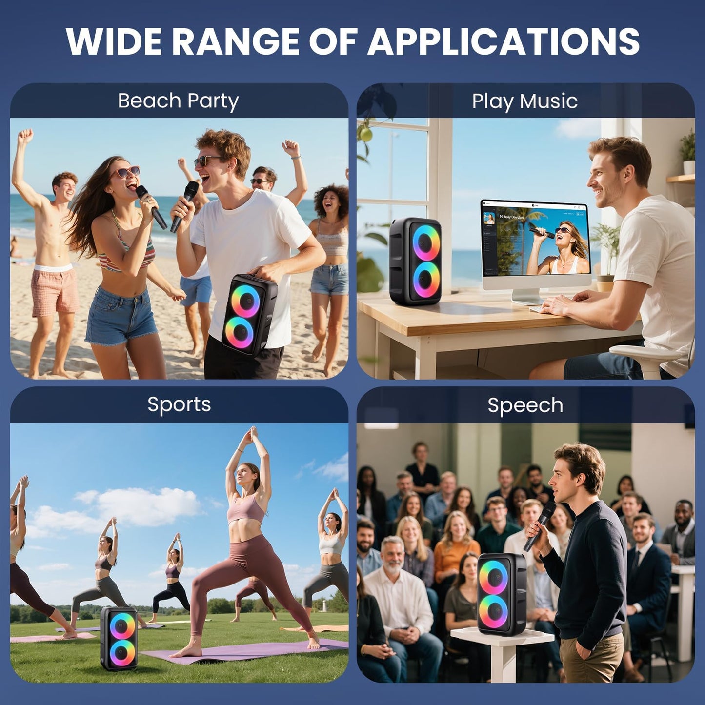 Bluetooth Speaker with 2 Wireless Microphones - Big Party Speaker for Adults Kids Karaoke with Lights - Portable Rechargeable Floorstanding Speakers Support TWS/AUX/USB/TF Card for Home Party Gift