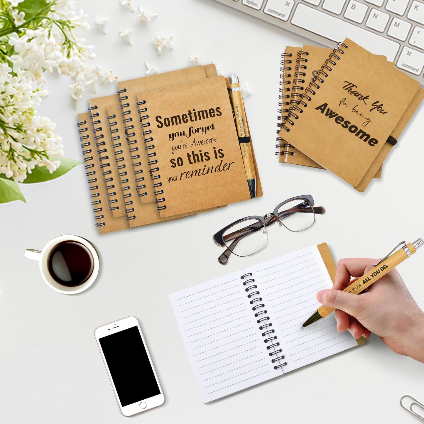 60 Pcs Employee Appreciation Gifts Bulk -30 Sets of Inspirational Notebooks with Motivational Pens, Small Notepads for Coworkers, Office Staff, Team, Volunteer, Group, Teachers, Thank You Gifts