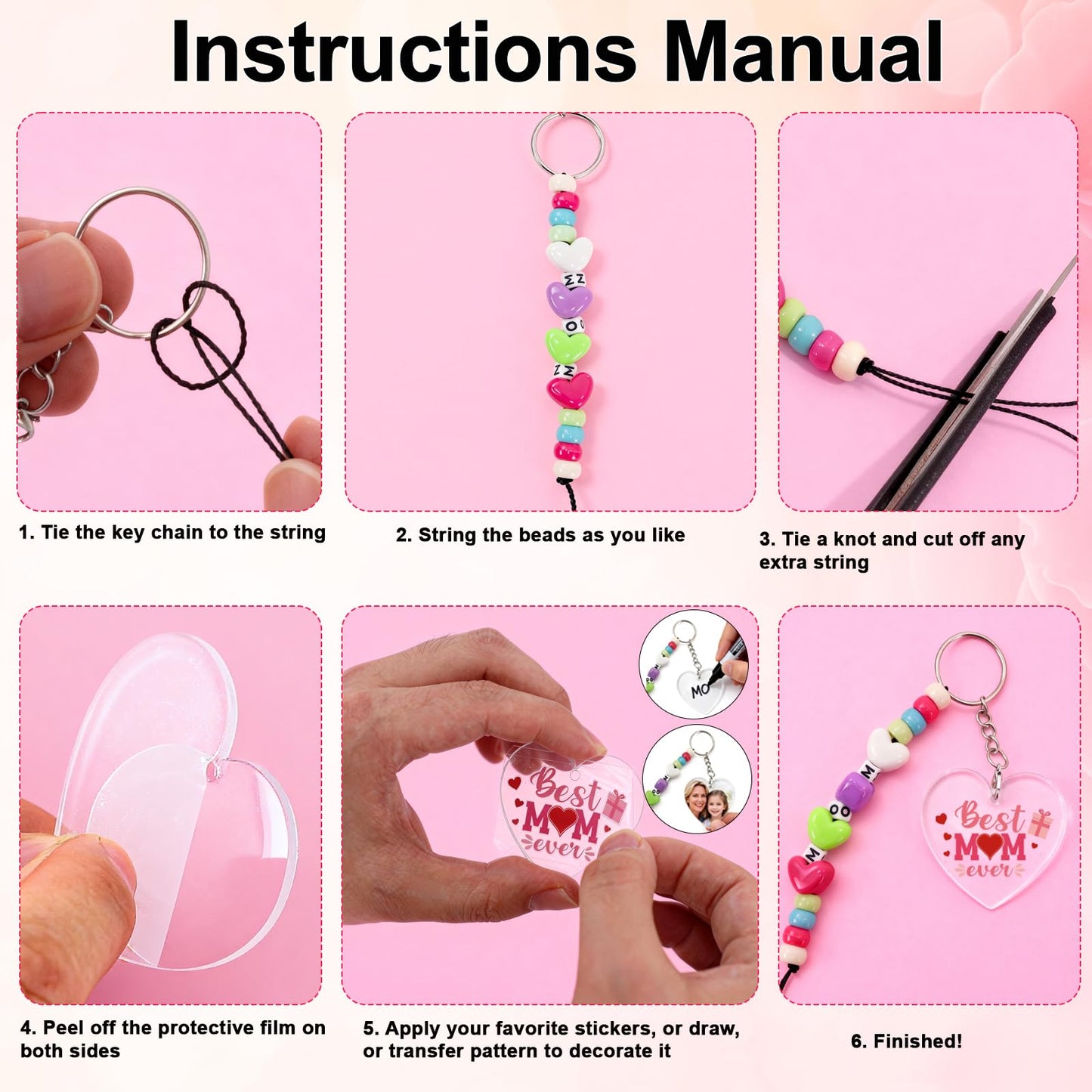 24 Set Mothers Day Craft Kits, Mom DIY Keychain Bulk Set with Acrylic Blank and UV DTF Stickers, Mama Craft Gifts Making Kit, Funny Classroom Home Birthday Art Activities Party Favors