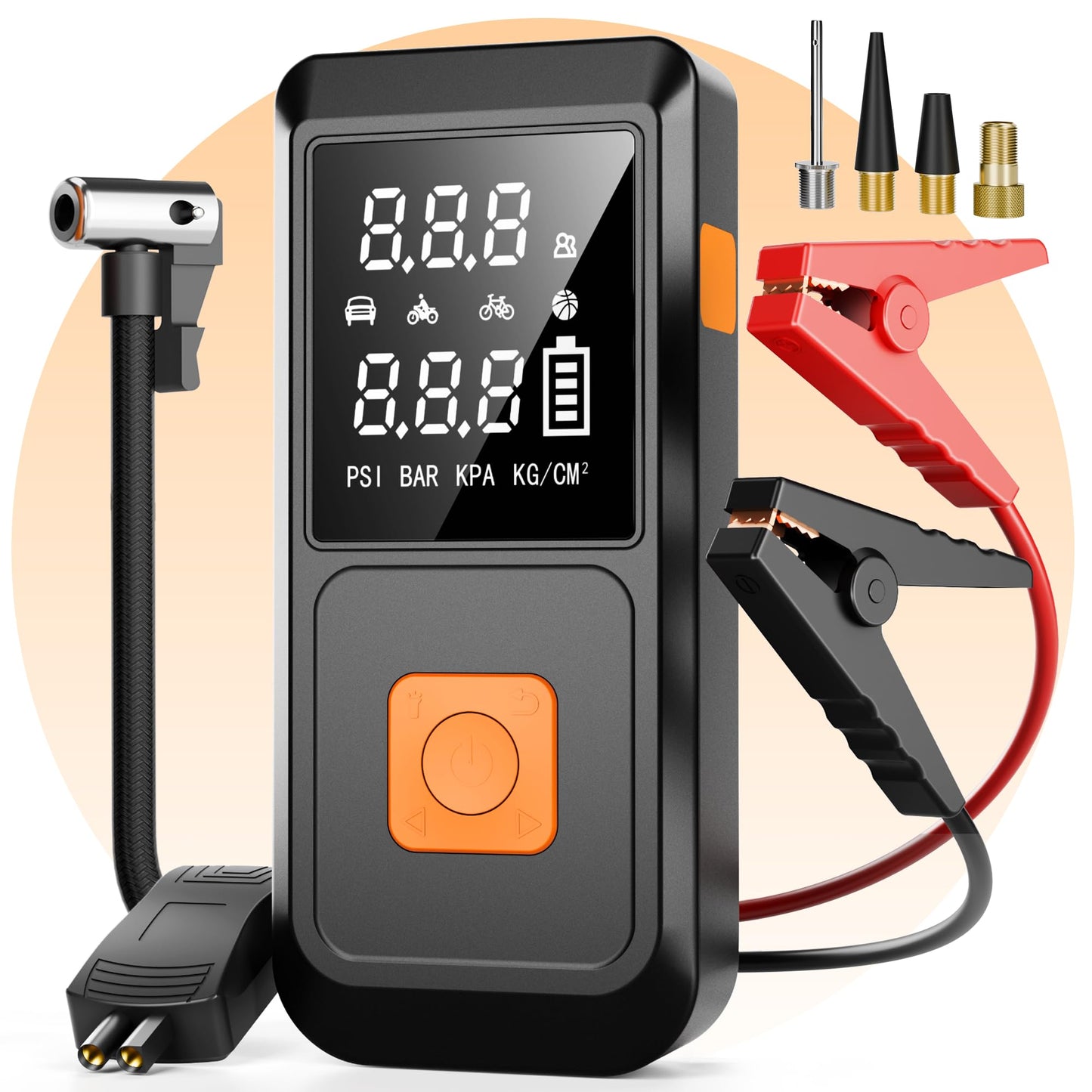 GOLDFOREST 4000A Jump Starter with Air Compressor, Portable Car Battery Jumper Starter (10L Gas/8L Diesel), 150PSI Jump Box with Auto-Shutoff Tire Inflator, LED Light, Power Bank - Car Emergency Kit