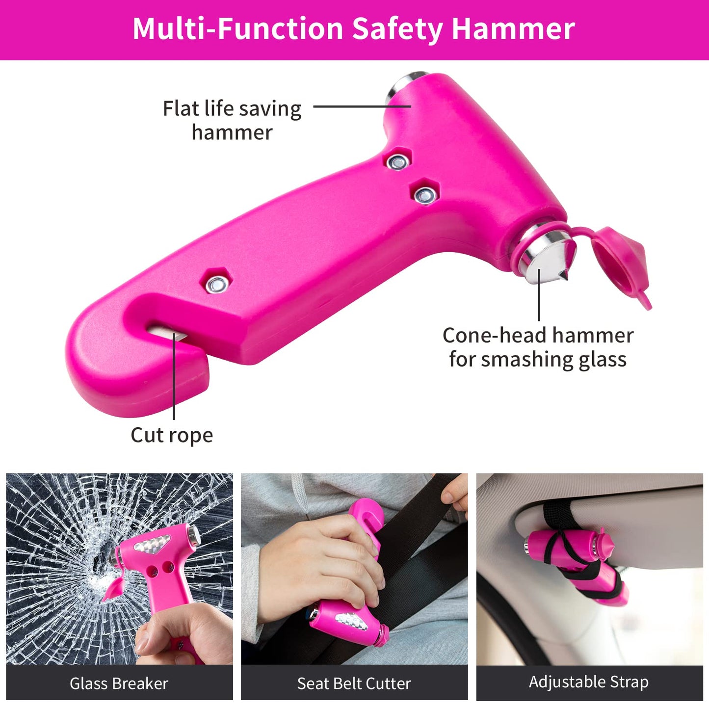 vioview Roadside Emergency Car Kit for Vehicles, Car Safety Kit with Jumper Cables, Safety Hammer, Pink Car Accessories Road Trip Essentials Assistance Kit for Teen Girls Women