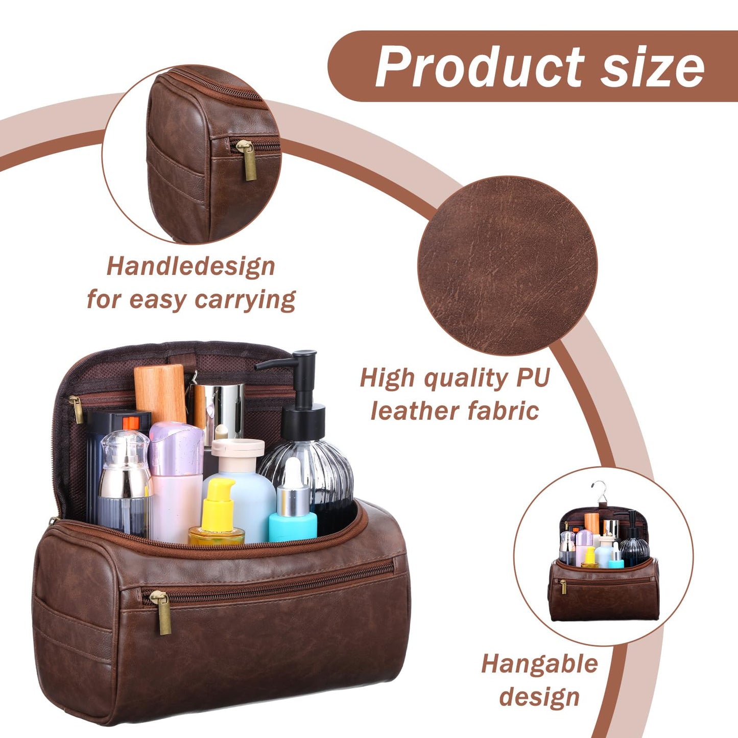 kenaeooe 4 Pcs Leather Toiletry Bag for Men Groomsmen Gifts Set with Hook Large Waterproof Travel Shaving Kit Vintage Cosmetic Bag for Father Boyfriend Anniversary