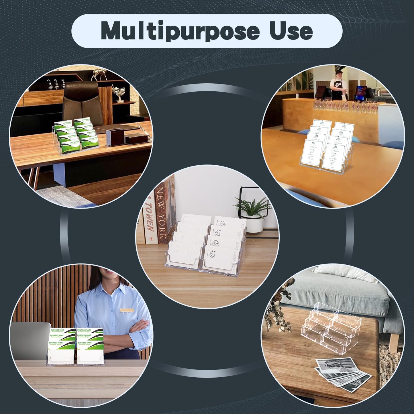 Acrylic Business Card Holder for Desk,4-Tier Clear Plastic Display Stand with 8 Pockets, Holds 400 Cards,ldeal for Office & Workspace Organization,2 Pack