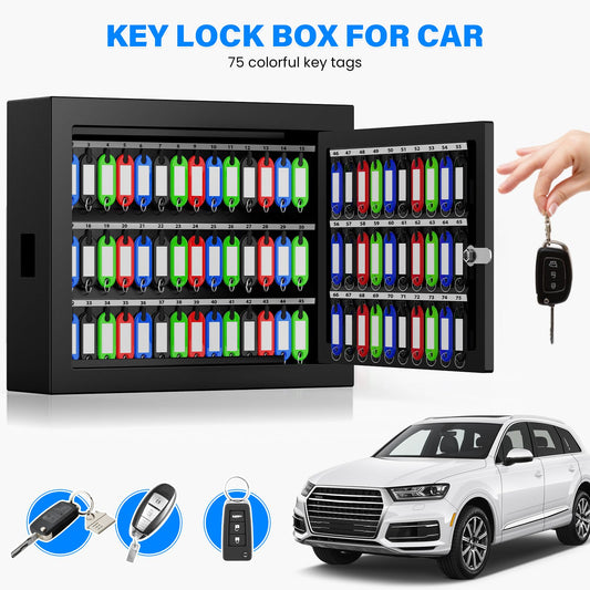 Oepmoc 75 Keys Key Lock Box, Anti-Theft Key Cabinet with Key Tags, Key Organizer Wall Mount for Car Garage House Rental Office Business