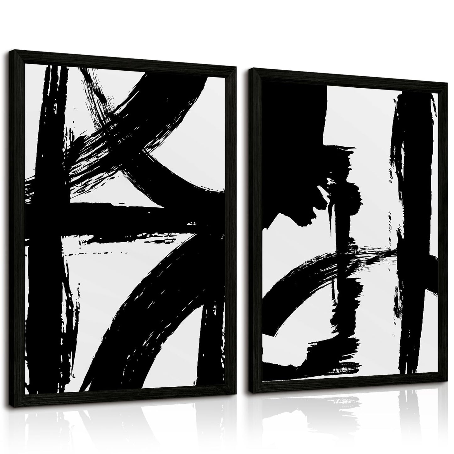 Black and White Wall Art Abstract Modern Painting Minimalist Line Canvas Wall Art Decor Black And White Poster Abstract Artwork Prints for Living Room Bedroom 16x24 Inch Wood Framed Set of 2