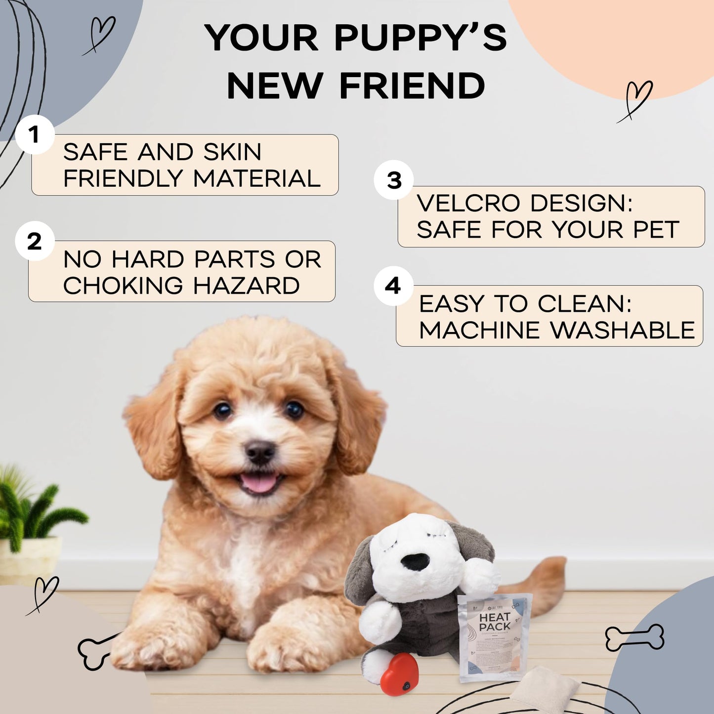 LUNA + RUFUS Upgraded Heartbeat Puppy for Dogs with Blanket, Heat Packs and Chew Toy - Pet Anxiety Relief and Calming Sleep Aid - Perfect Dog Stuffed Animal for Behavioral Crate Training - Dog Toys