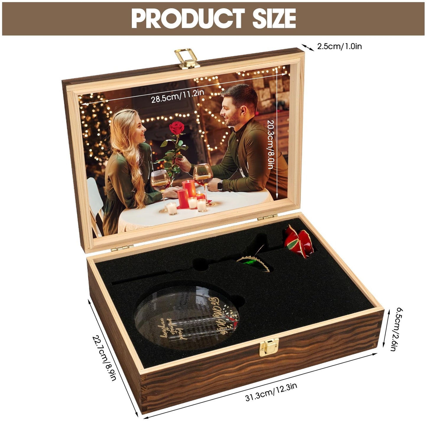 EVA murmure To My Beautiful Wife Women Engraved Wooden Gift Set Includes Crystal Base 24K Gold Dipped Rose for Birthday Gifts & Anniversary