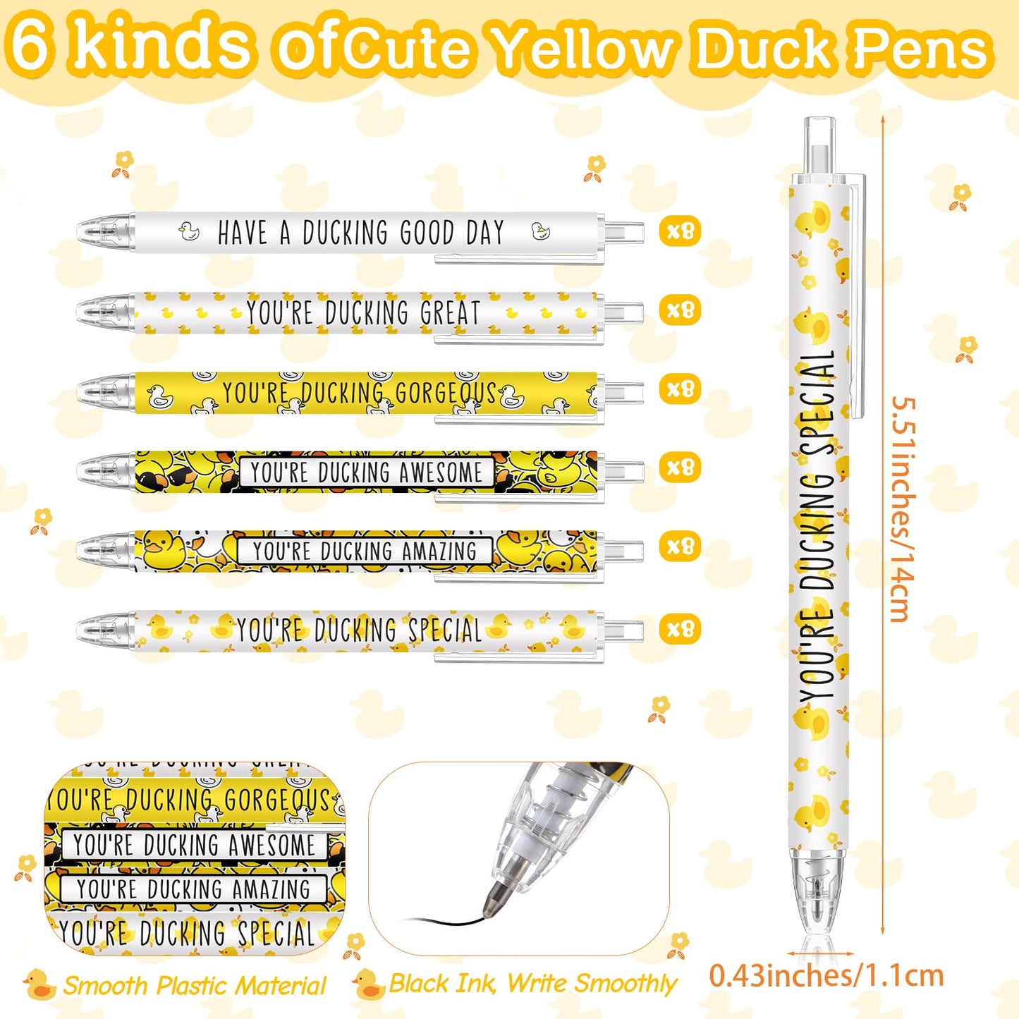 Kosiz 48 Set Inspirational Duck Gifts Duck Pens Motivational Mini Pocket Notebooks Funny Pens Thank You Gifts for Employee Appreciation Medical Assistants Cruise Gift Exchange Ideas Case