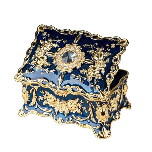 Feyarl Vintage Two Layers Rectangle Trinket Jewelry Box Ornate Ring Earrings Treasure Case Keepsake Box Organizer for Birthday Woman Girl Gift Home Dresser Decor (Blue) 7.1 x 4.7 x 3.1 inches