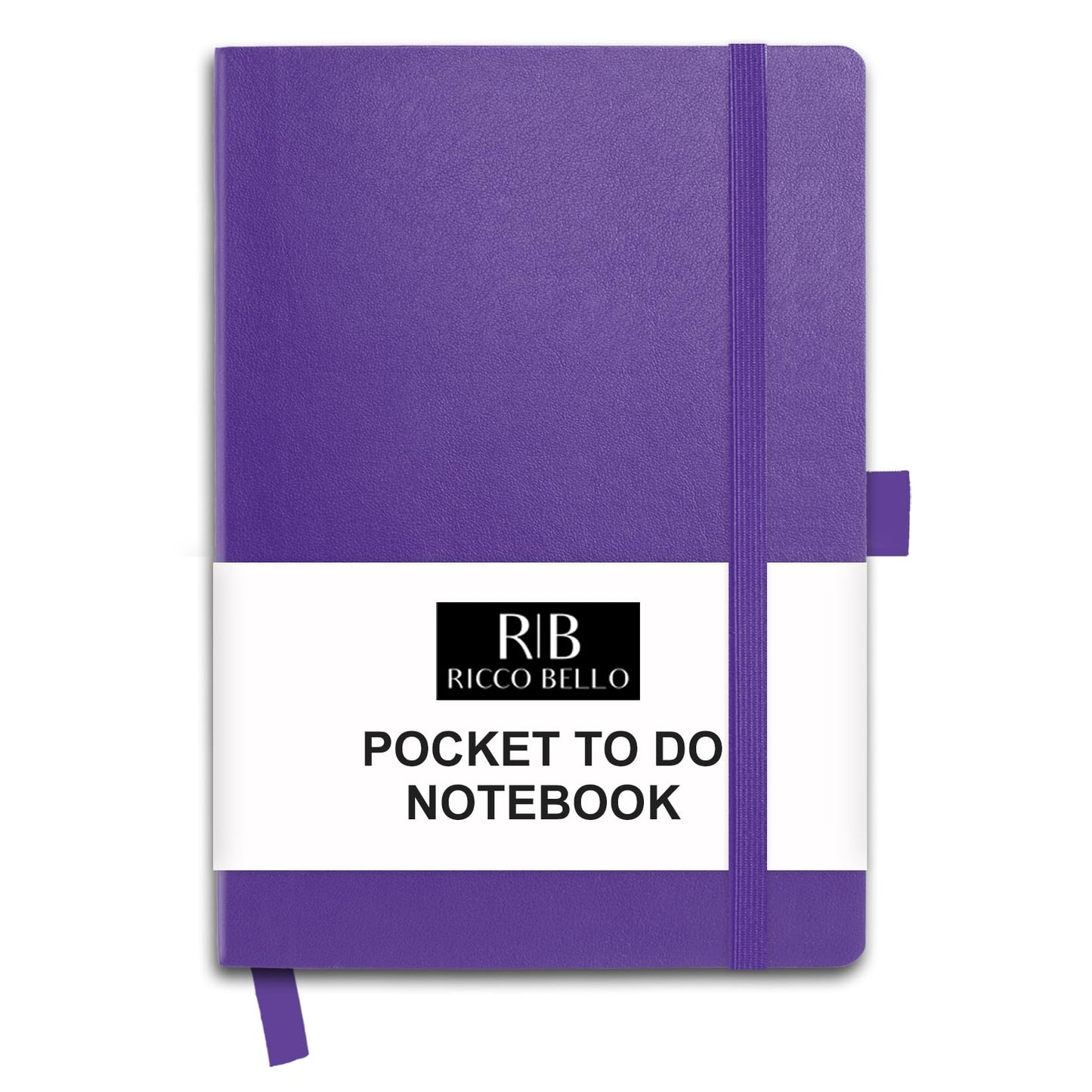 RICCO BELLO Hardcover Pocket to Do List, Undated, Faux Leather Notebook with Pen Holder, For Work, School, Home, Productivity Planner, 4.25 x 6 inches (Purple)