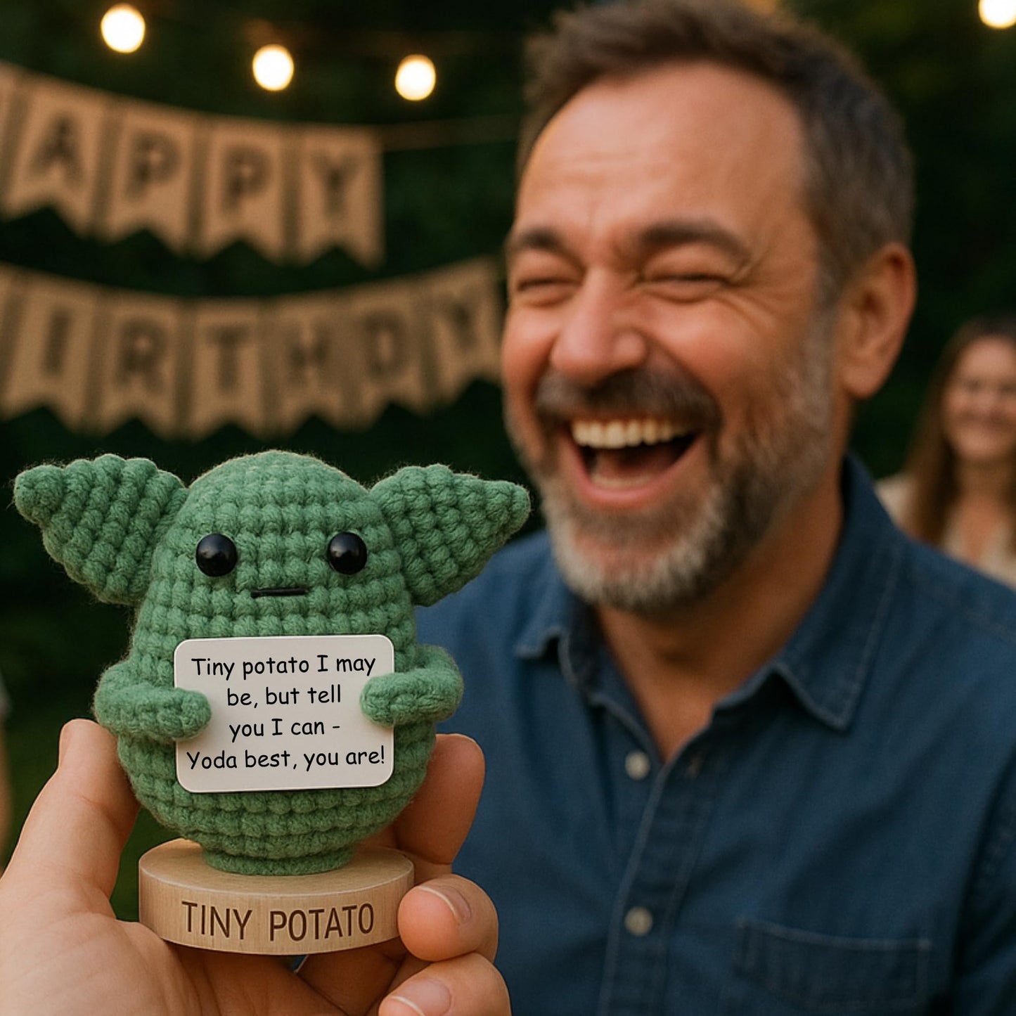 Star Wars Gifts | Handmade Baby Yoda Positive Crochet W/ 30 Fun Affirmations | Small Birthday Gift for Women | Starwars Present Idea for Friends, Coworker, Dad, Men, Brother | Funny Star Wars Figurine