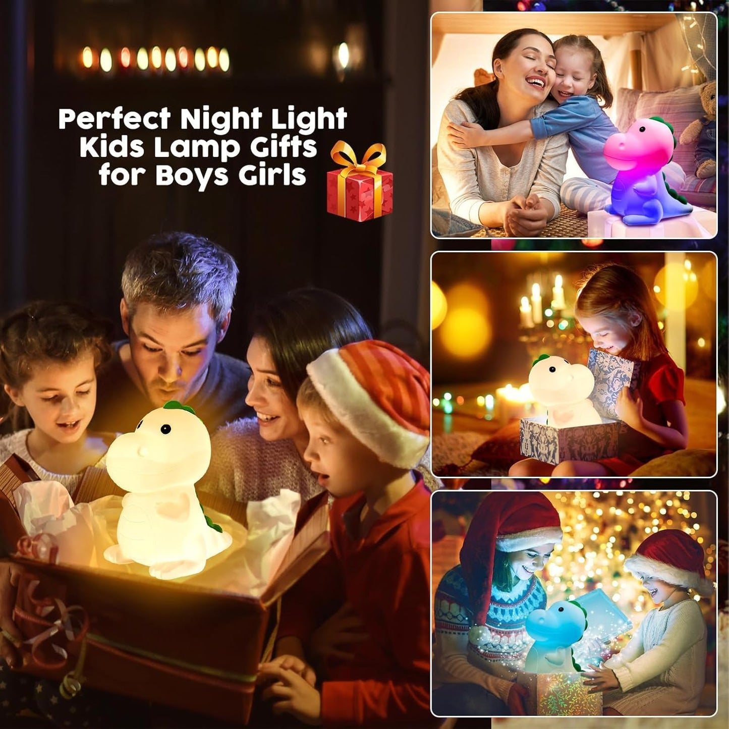 YunLone Kids Night Light Dinosaur Bedside Nursery Touch Lamp Dimmable with 7 Color Changing, Soft Squishy Silicone Cute Dino Night Lights Gifts for Kids Baby Room, Rechargeable for All-Night Use
