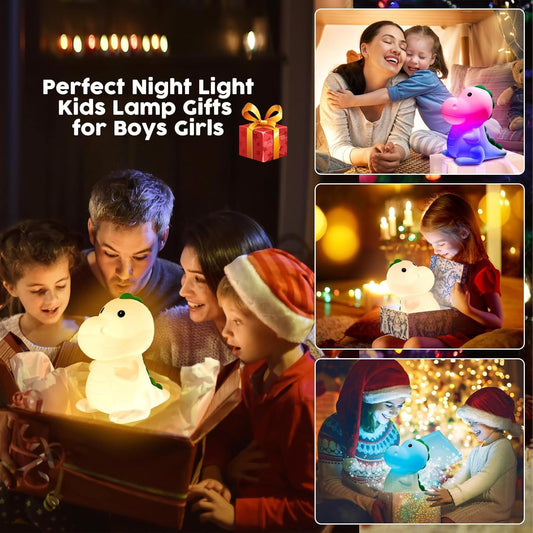 YunLone Kids Night Light Dinosaur Bedside Nursery Touch Lamp Dimmable with 7 Color Changing, Soft Squishy Silicone Cute Dino Night Lights Gifts for Kids Baby Room, Rechargeable for All-Night Use