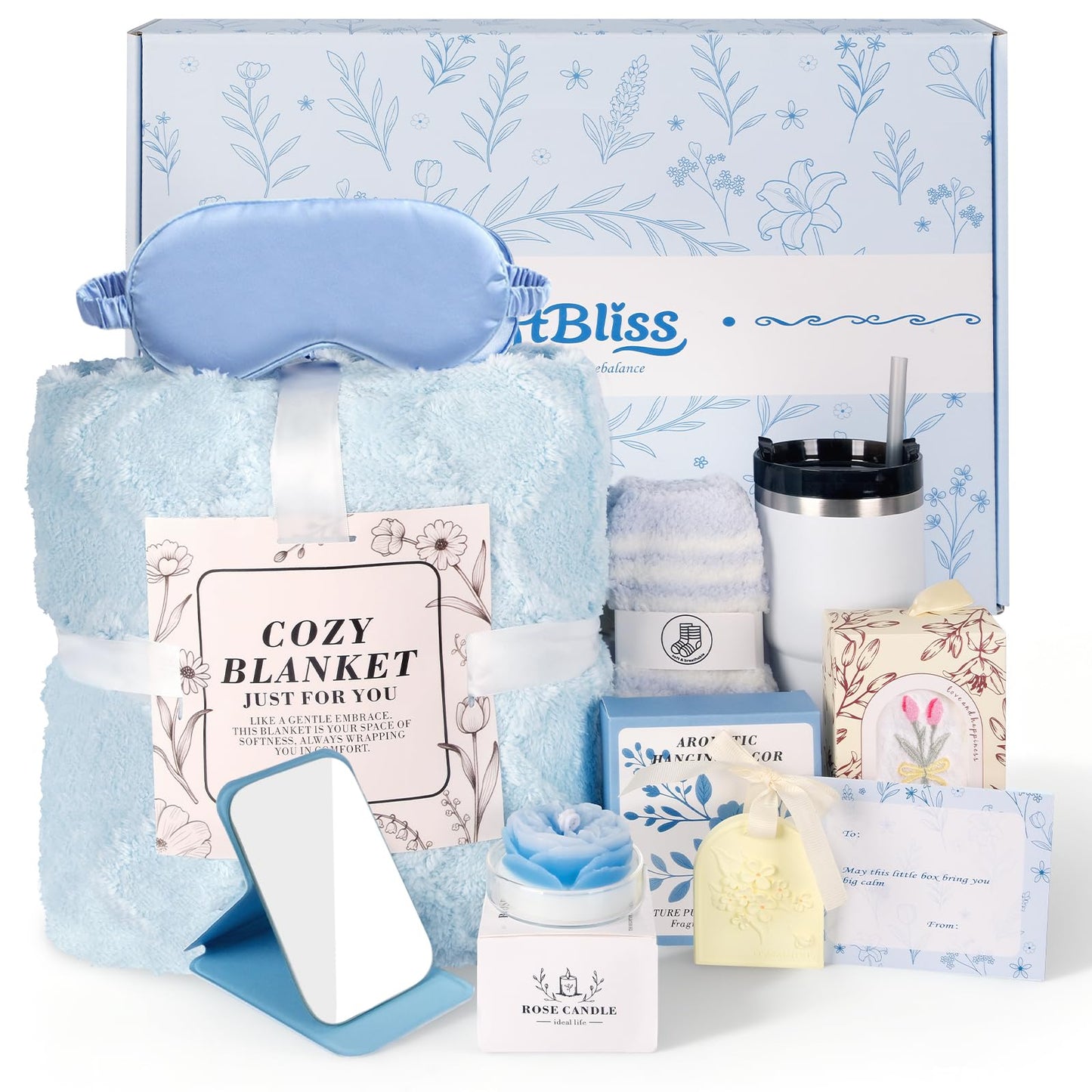 GiftBliss Spa Gift Baskets For Women, Self Care Gift Basket, Comfort Baskets For Women, Get Better Soon Care Package , Birthday Gifts For Girls, Hug In A Box Sympathy, Stress Relief Gifts For Men