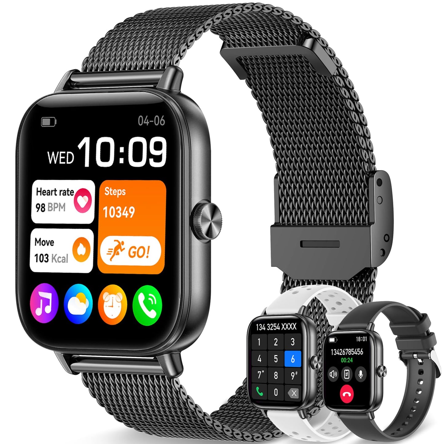 Smart Watch for Men Women, 1.85"HD Fitness Tracker (Answer/Make Call/Messages),130+ Sport Modes with 24/7 Heart Rate/Sleep Monitor/Pedometer, IP68 Waterproof, Smartwatche for Android&iOS (Black)